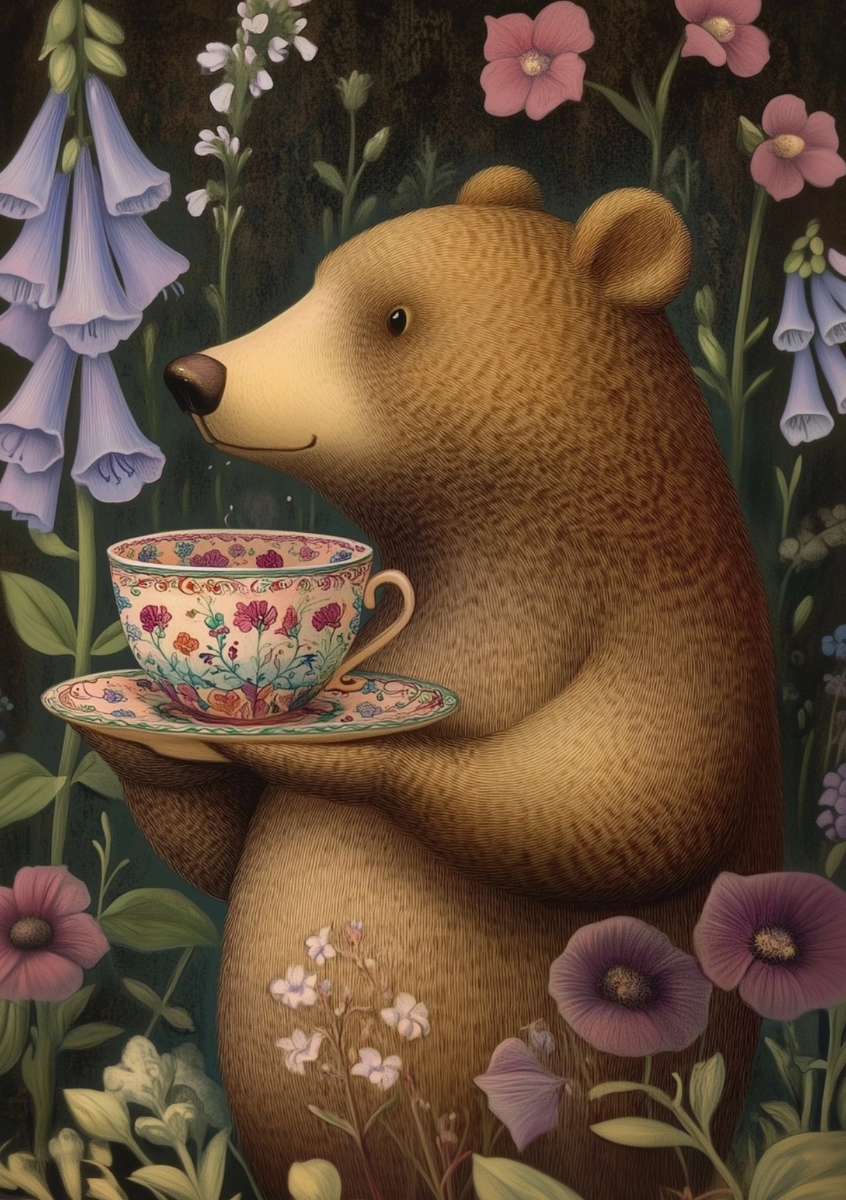 Fripperies - Animal Teatime - Big Bear - Tea Cup - Postcard