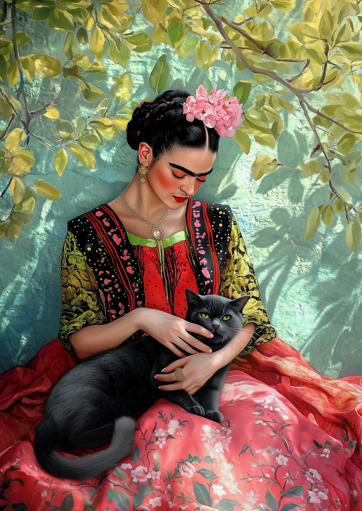 Fripperies - Frida Kahlo - Cat Cuddles - Postcard