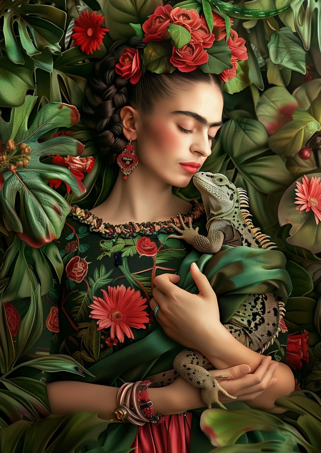 Fripperies - Frida Kahlo - Lizard - Iguana - Postcard