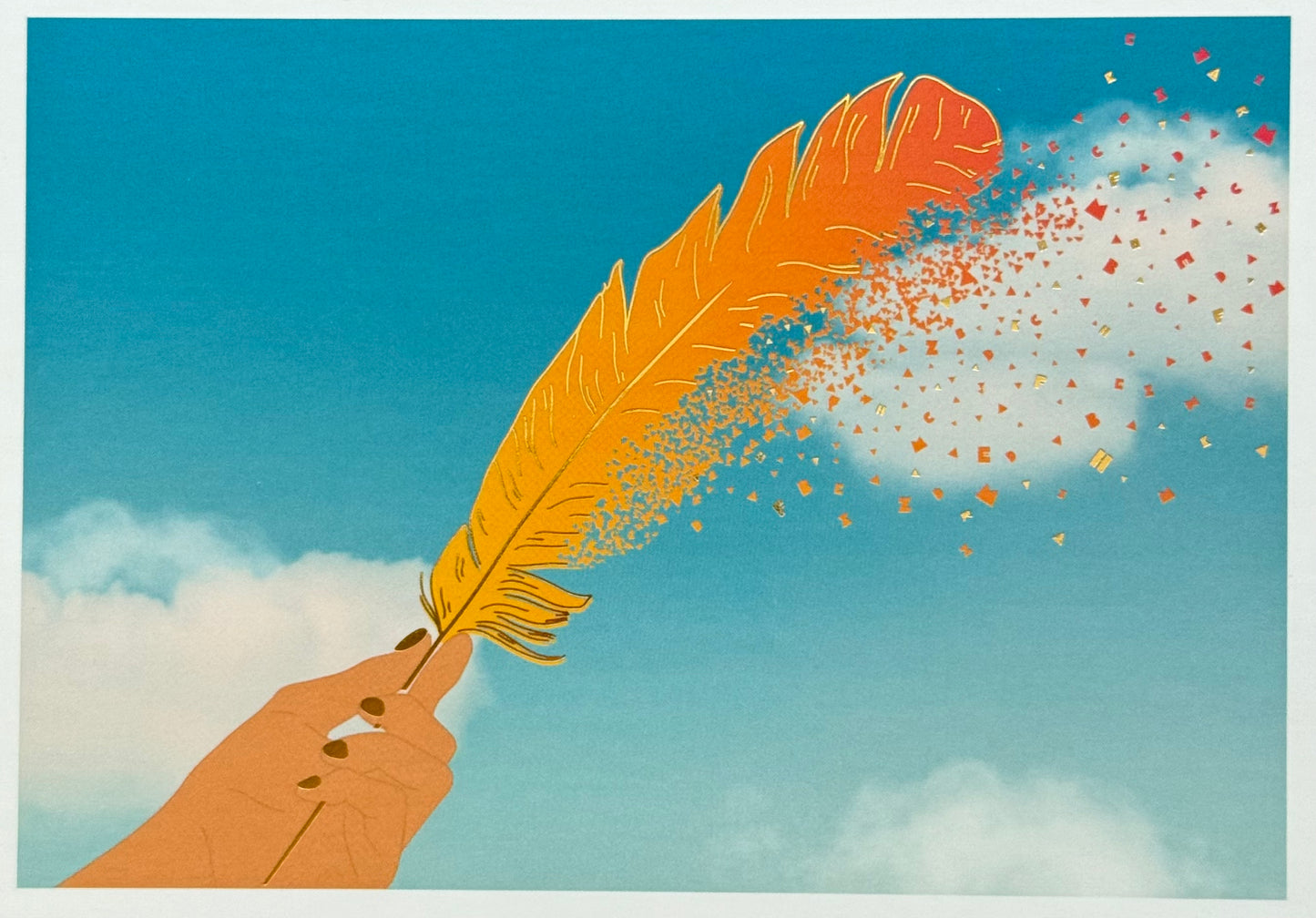 Editor - Art of Emotion - Feather - Clouds - Sky - Postcard with foil details