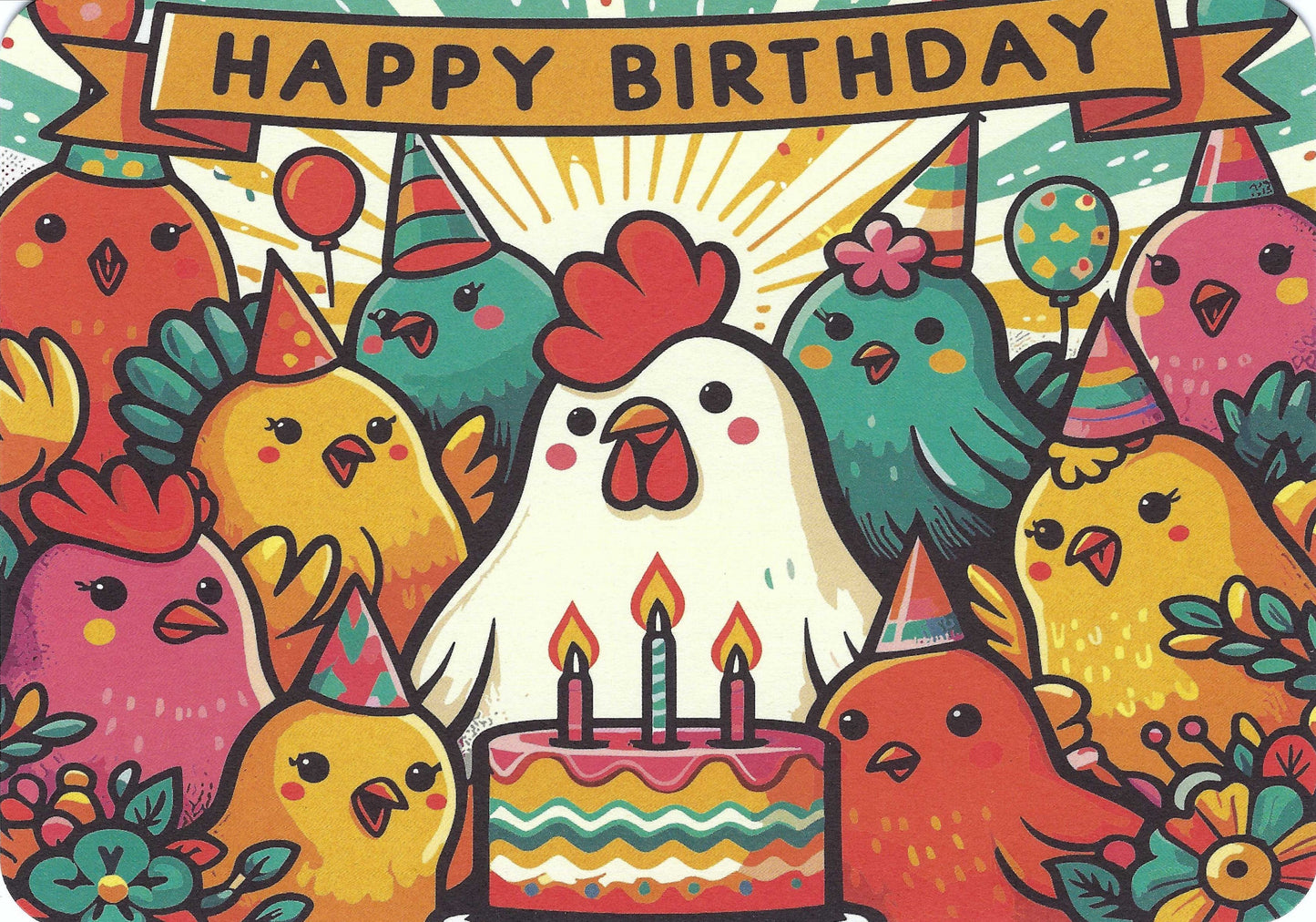 Happy Birthday Chickens Postcard - Rooster - Hens - by Gutrath Verlag