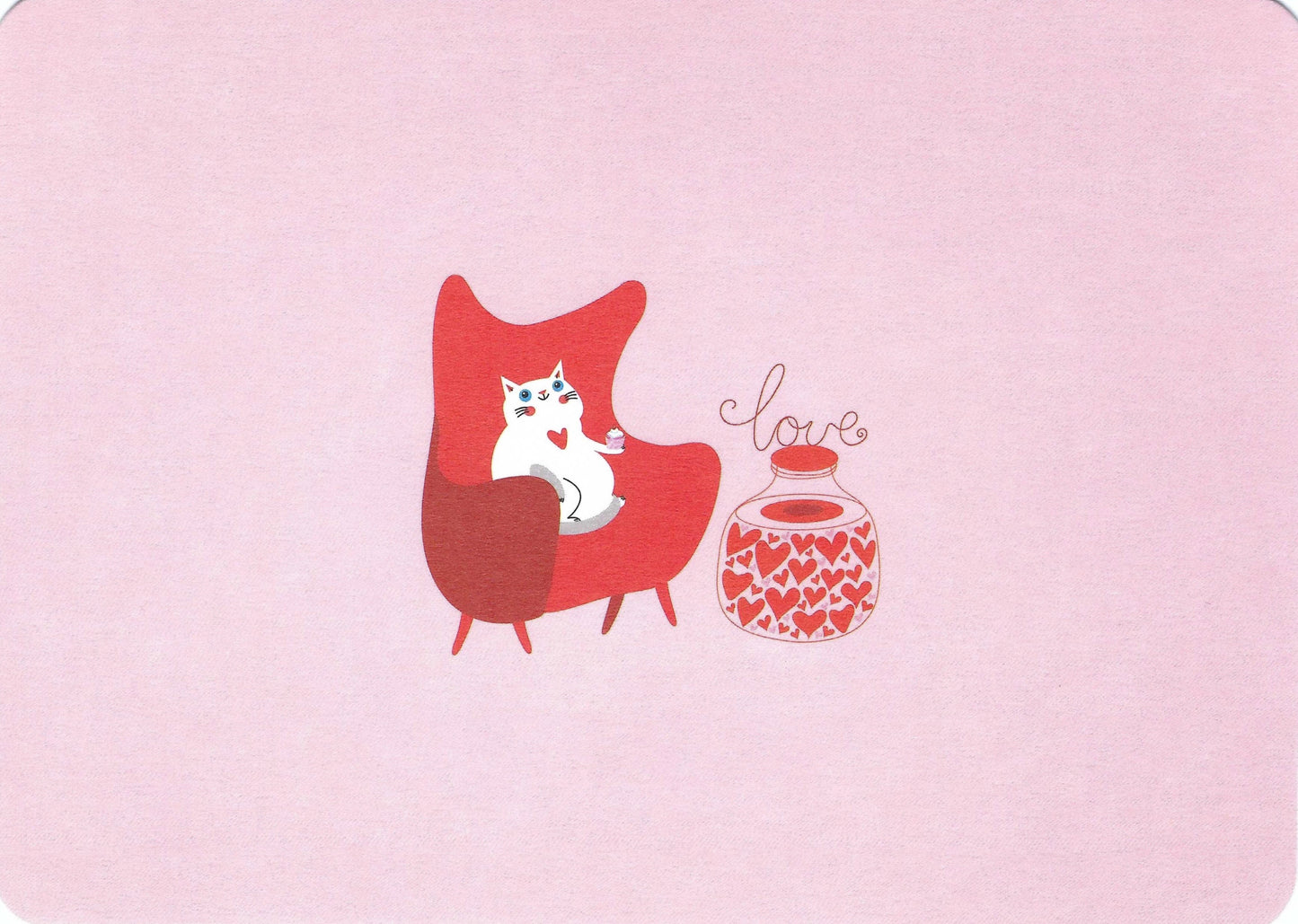 White Cat in Armchair Postcard by Gutrath Verlag - Tatiana Korchemkina