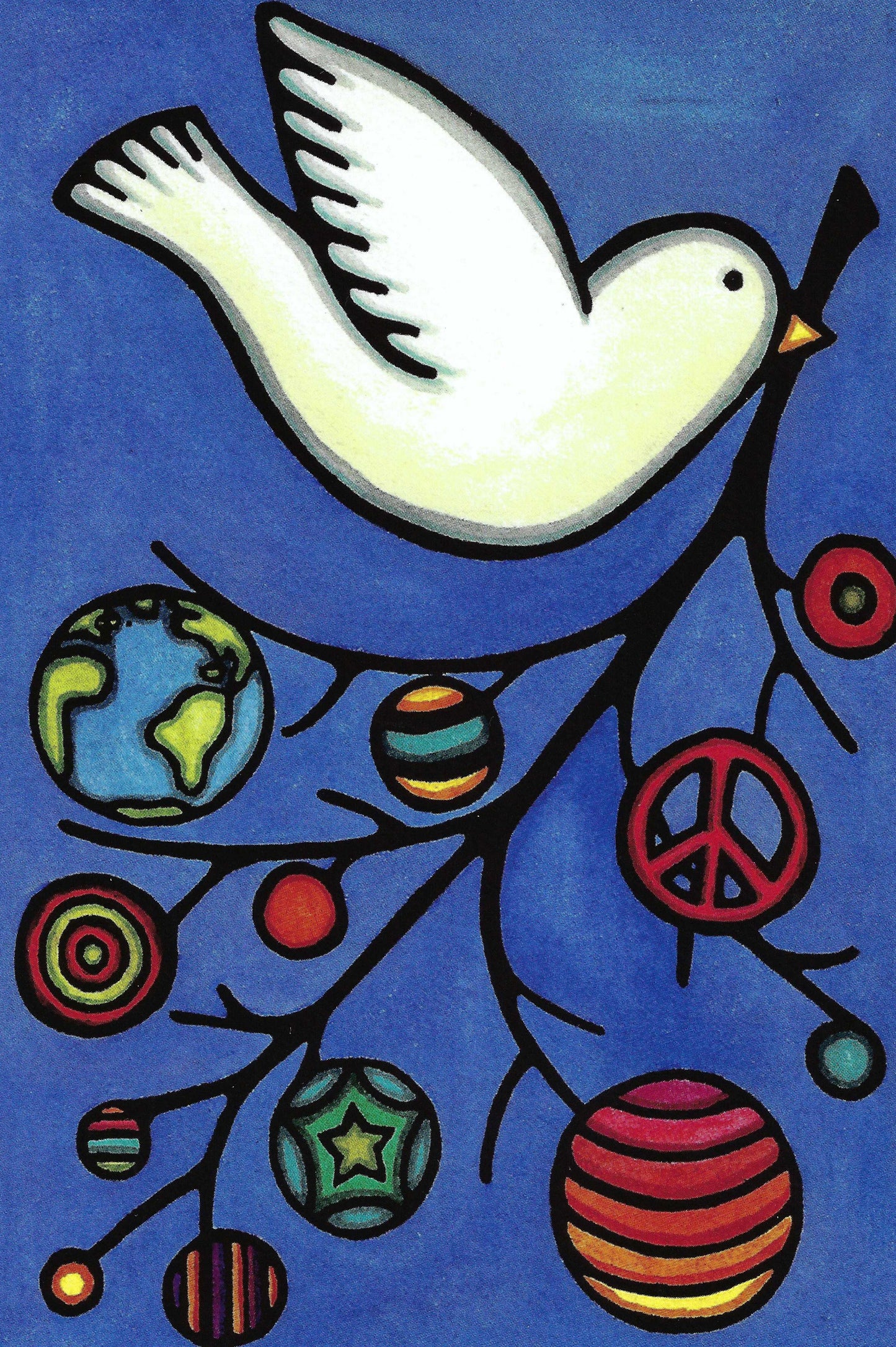 Holiday Dove Postcard by Sarah Angst Art featuring bold illustration with vibrant colors ideal for Postcrossing, swaps, and art lovers
