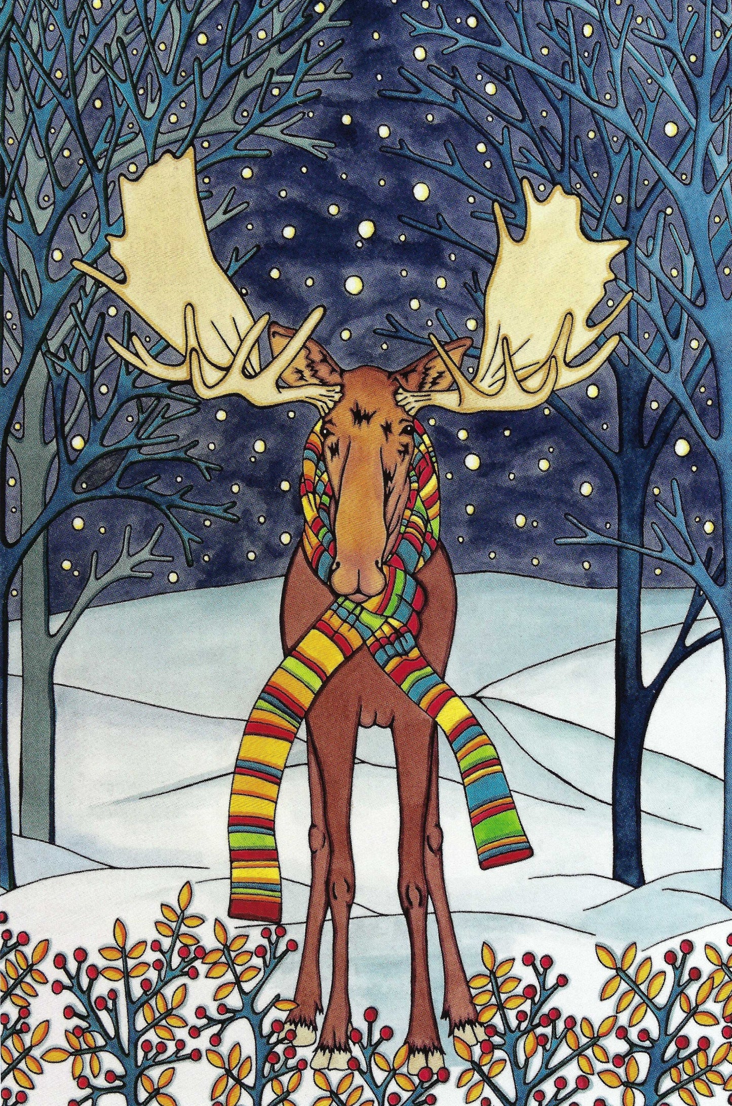 Holiday Moose Postcard by Sarah Angst Art