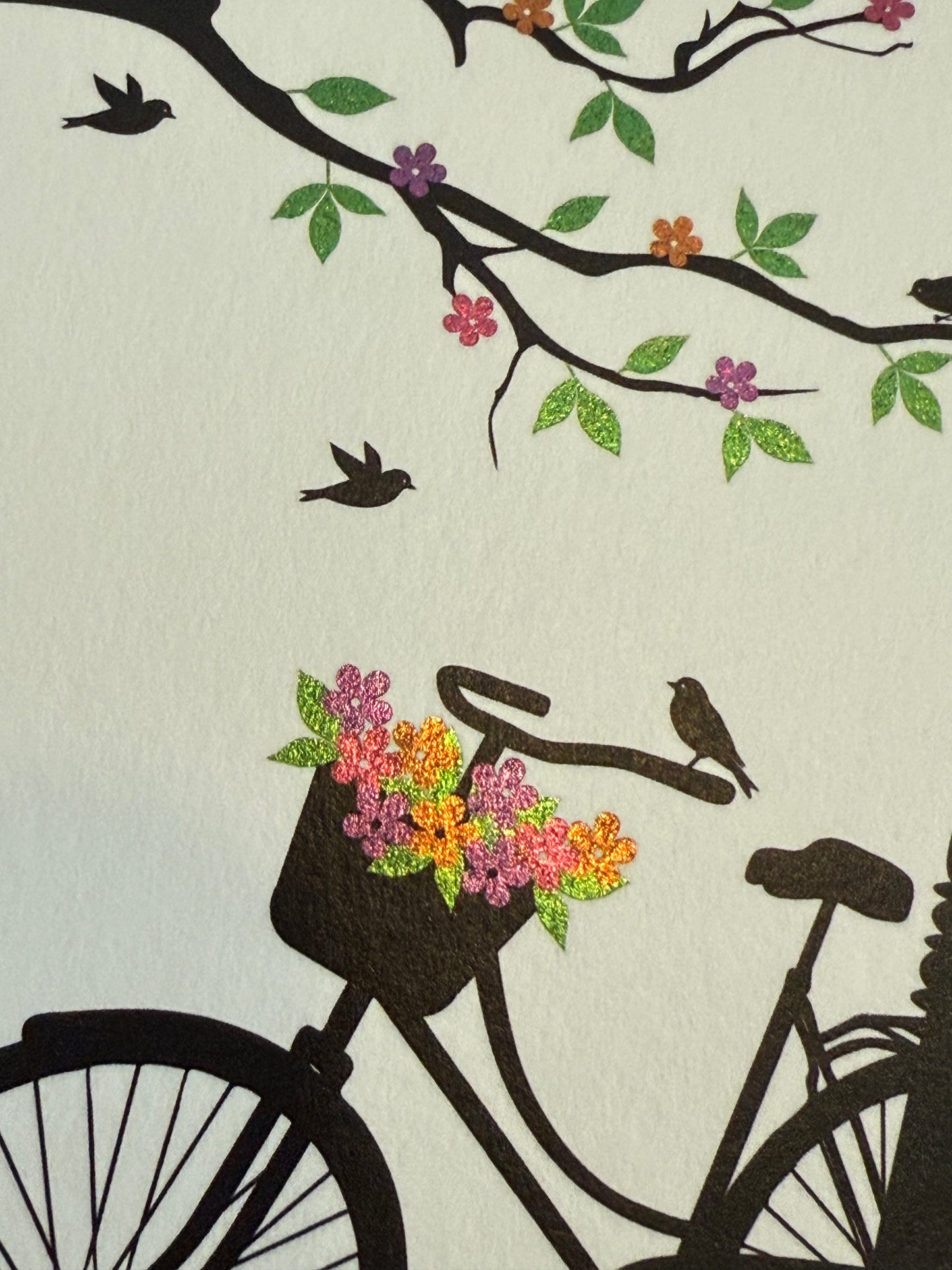 Skowronski and Koch - Flower Courier - Bicycle Postcard - Flowers - Birds - Postcard with foil details
