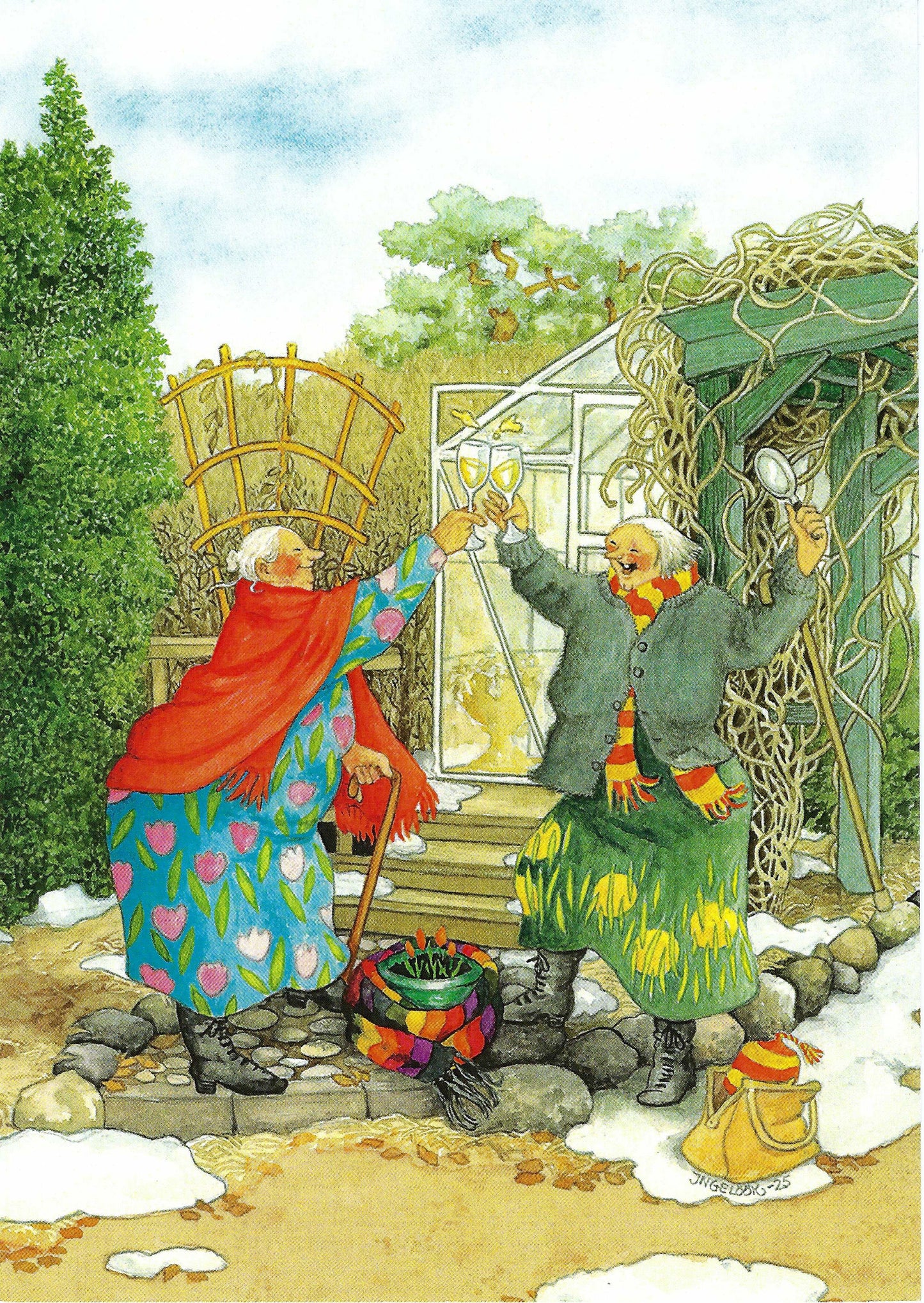 Inge Löök - Aunties - Friends - Old Ladies - A Toast to the First Flowers in the Garden - Postcard