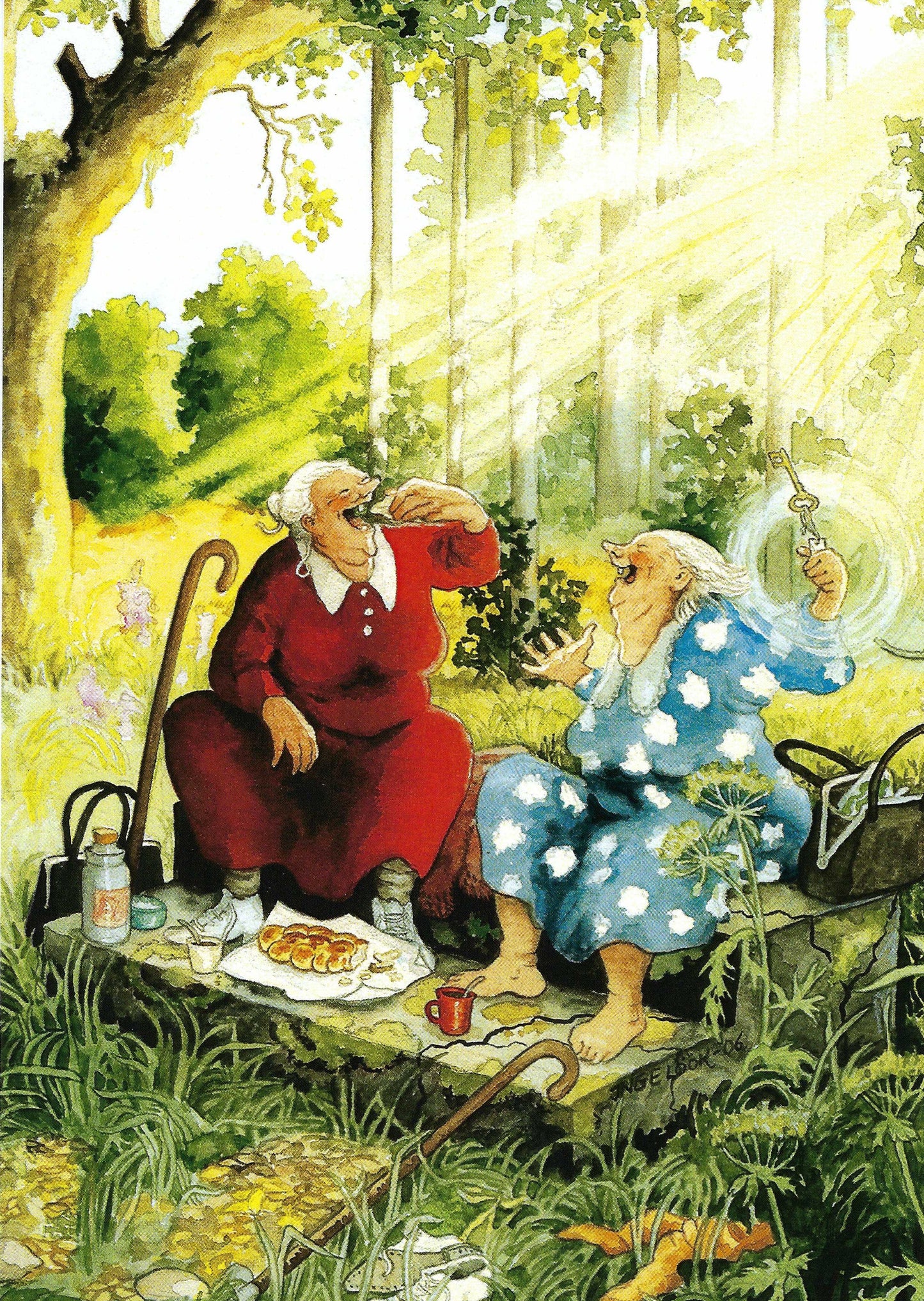 Inge Löök - Aunties - Friends - Old Ladies - Picnic - Women Eating Outside - Postcard