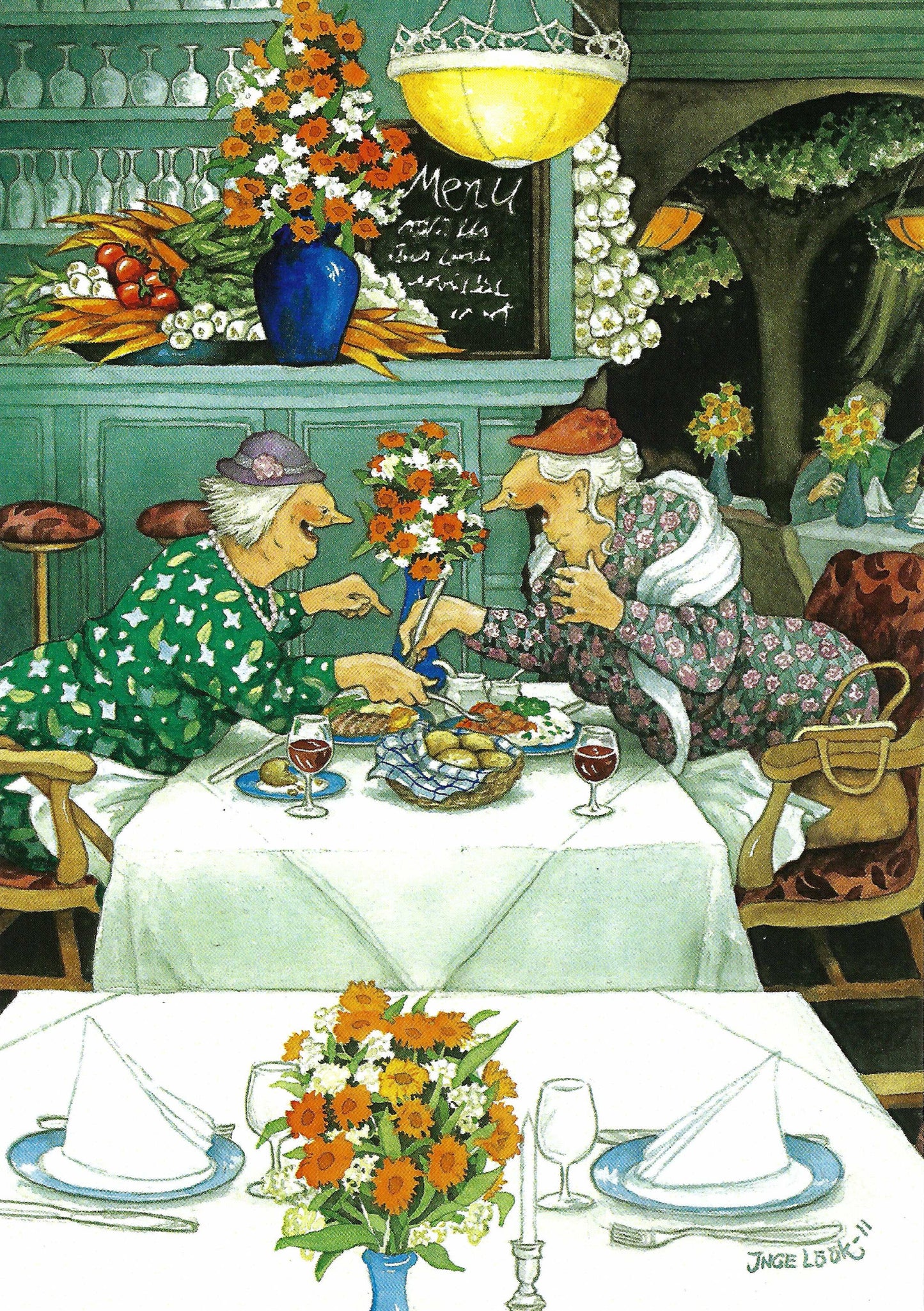 Inge Löök - Aunties - Friends - Old Ladies - Women Out to Dinner - Postcard