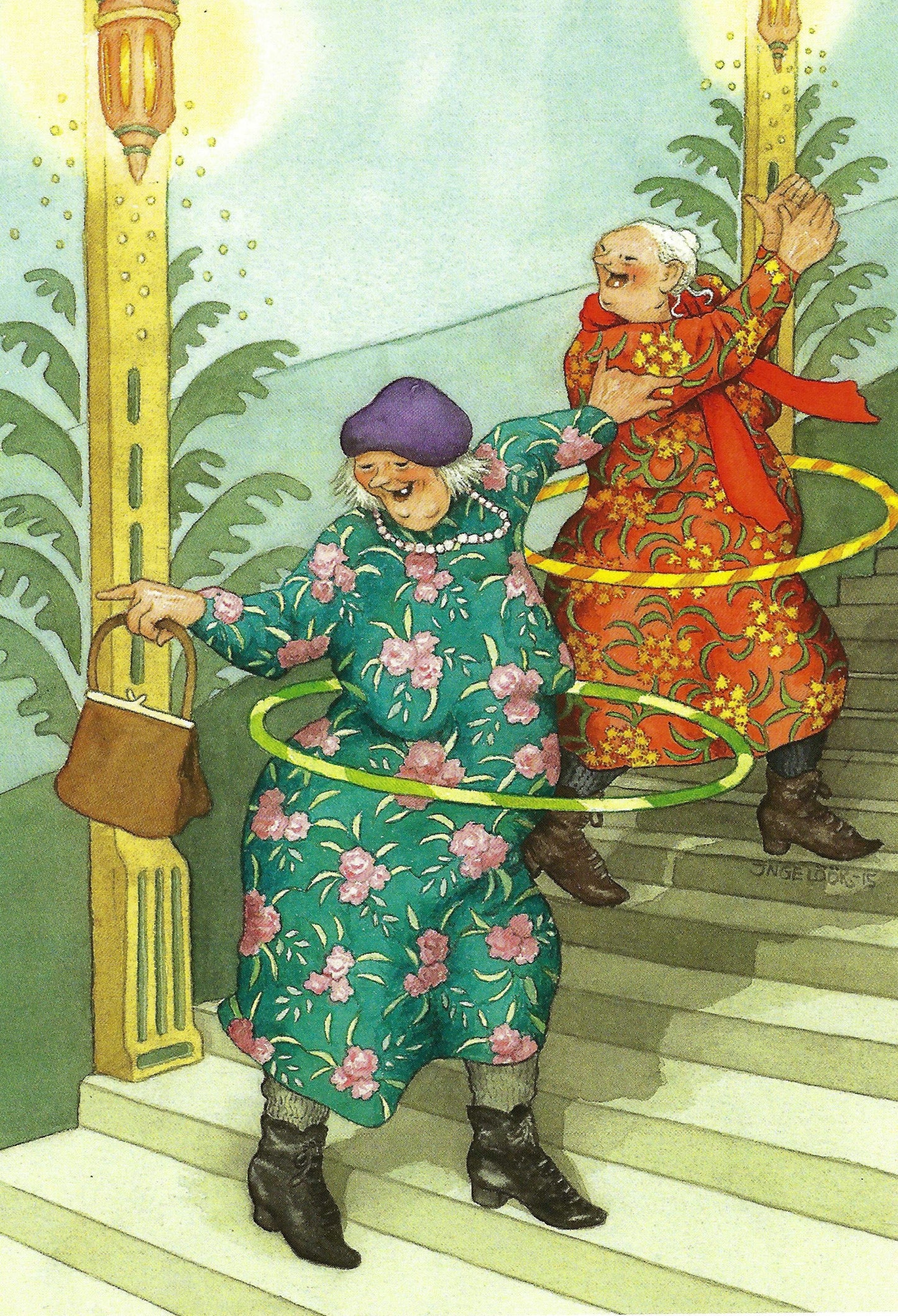 Inge Löök - Aunties - Friends - Old Ladies - Women doing Hula Hoop - Postcard