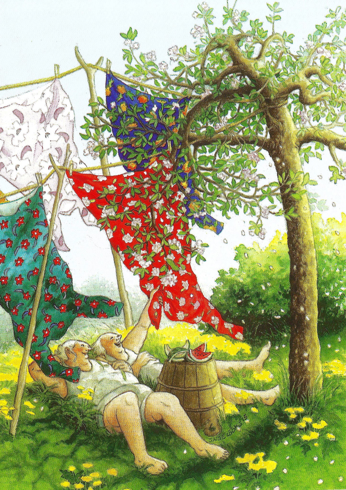 Inge Löök - Old Ladies - Aunties - Friends - Women lying in the Grass - Laundry - Postcard