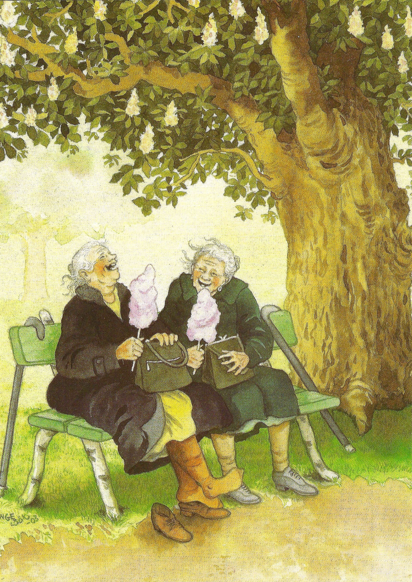 Inge Löök - Women on the Bench - Cotton Candy - Friends - Aunties - Old Ladies - Postcard