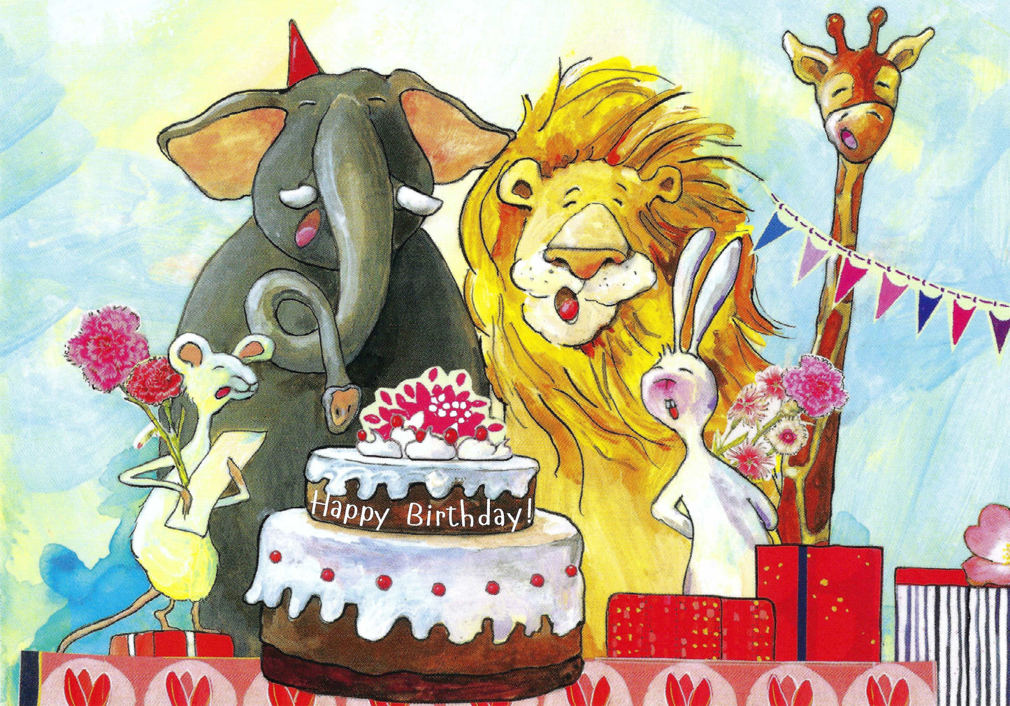 Happy Birthday - Party Animals - Postcard Pack - Contains a Mix of Premium Birthday Postcards, Birthday Stickers and Washi Tape