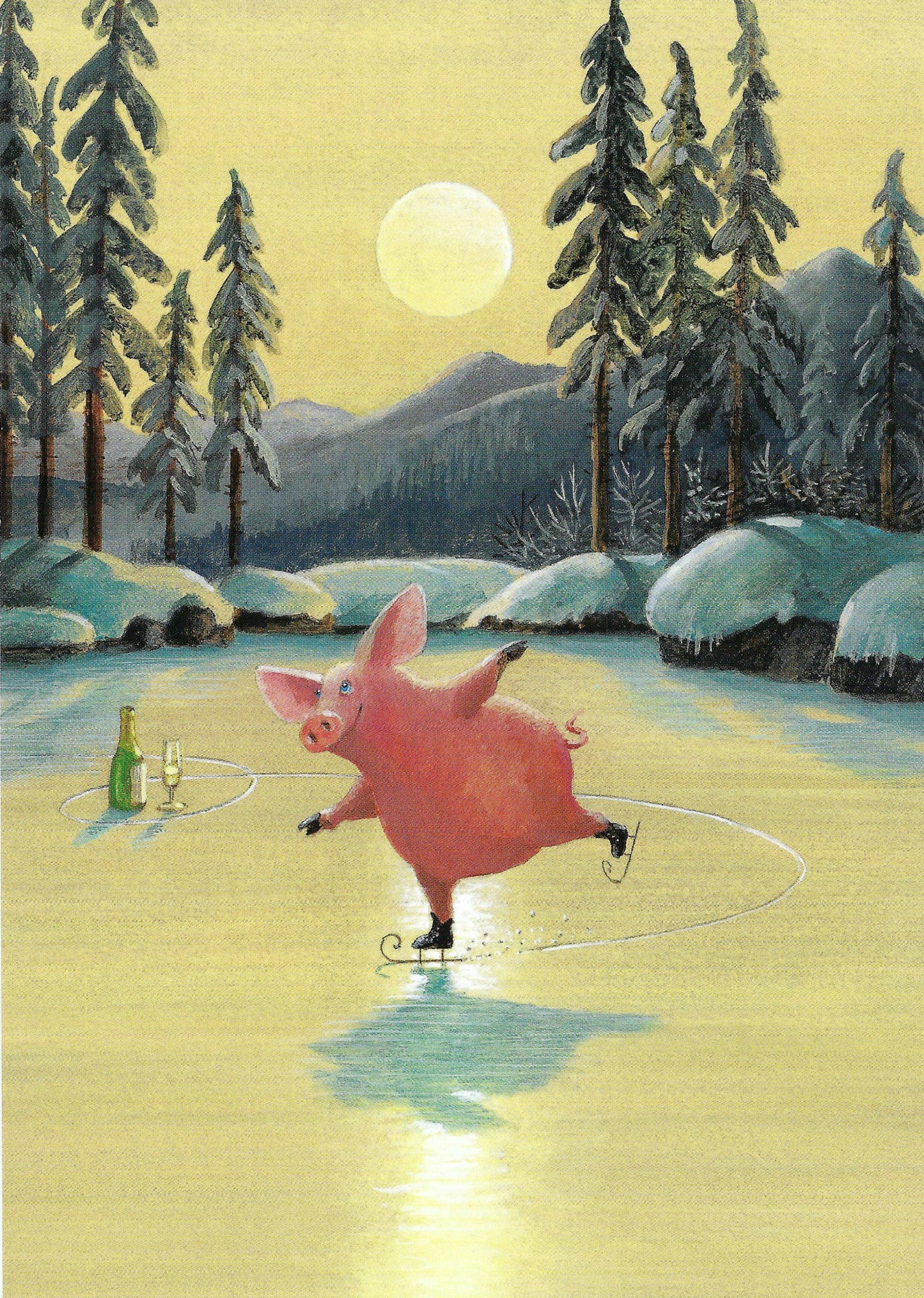 Inkognito Postcard - Figure Skating - Pig - Postcard