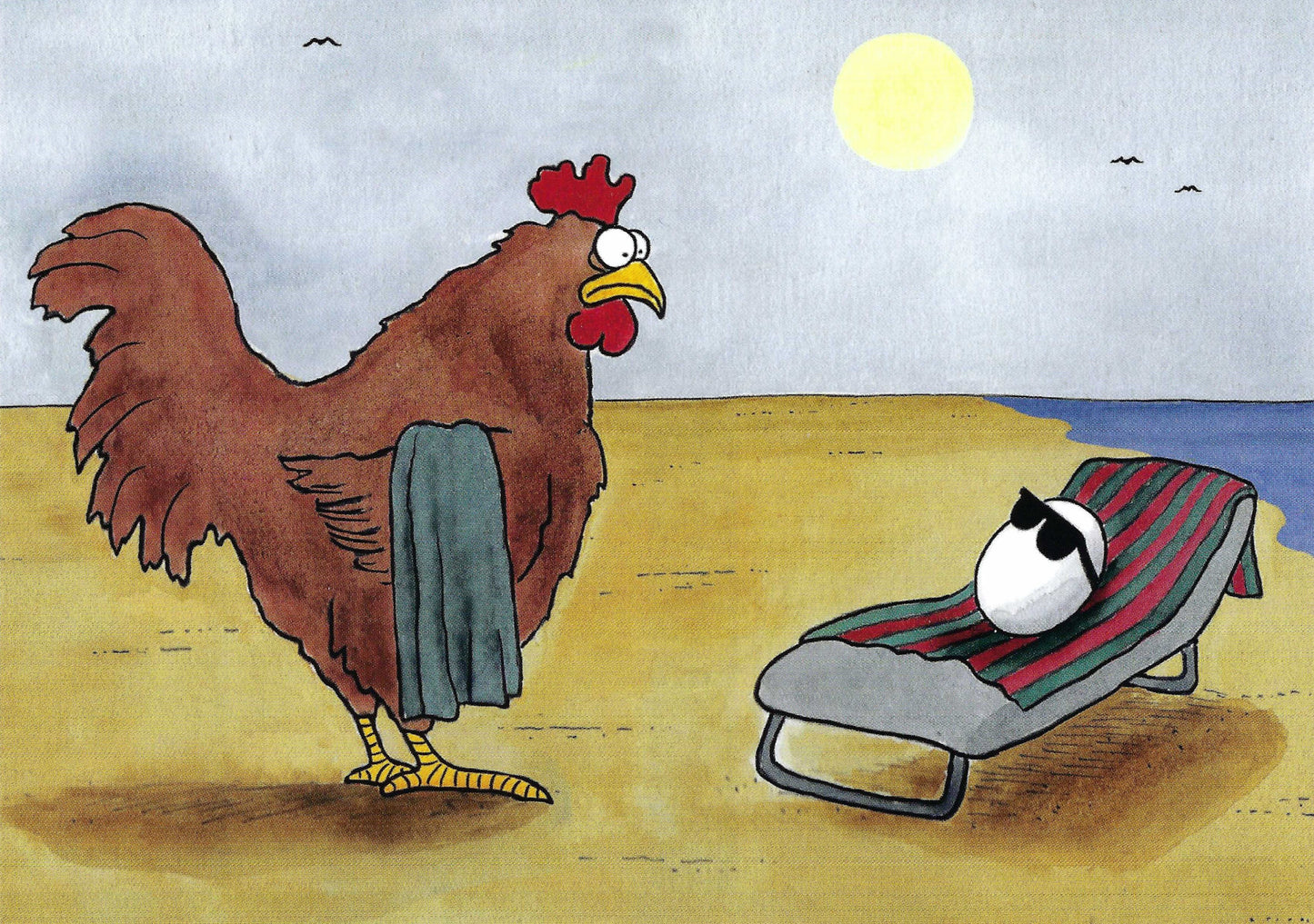 Inkognito - Chicken - Egg - Beach - Suntan - The Egg Was First - Postcard