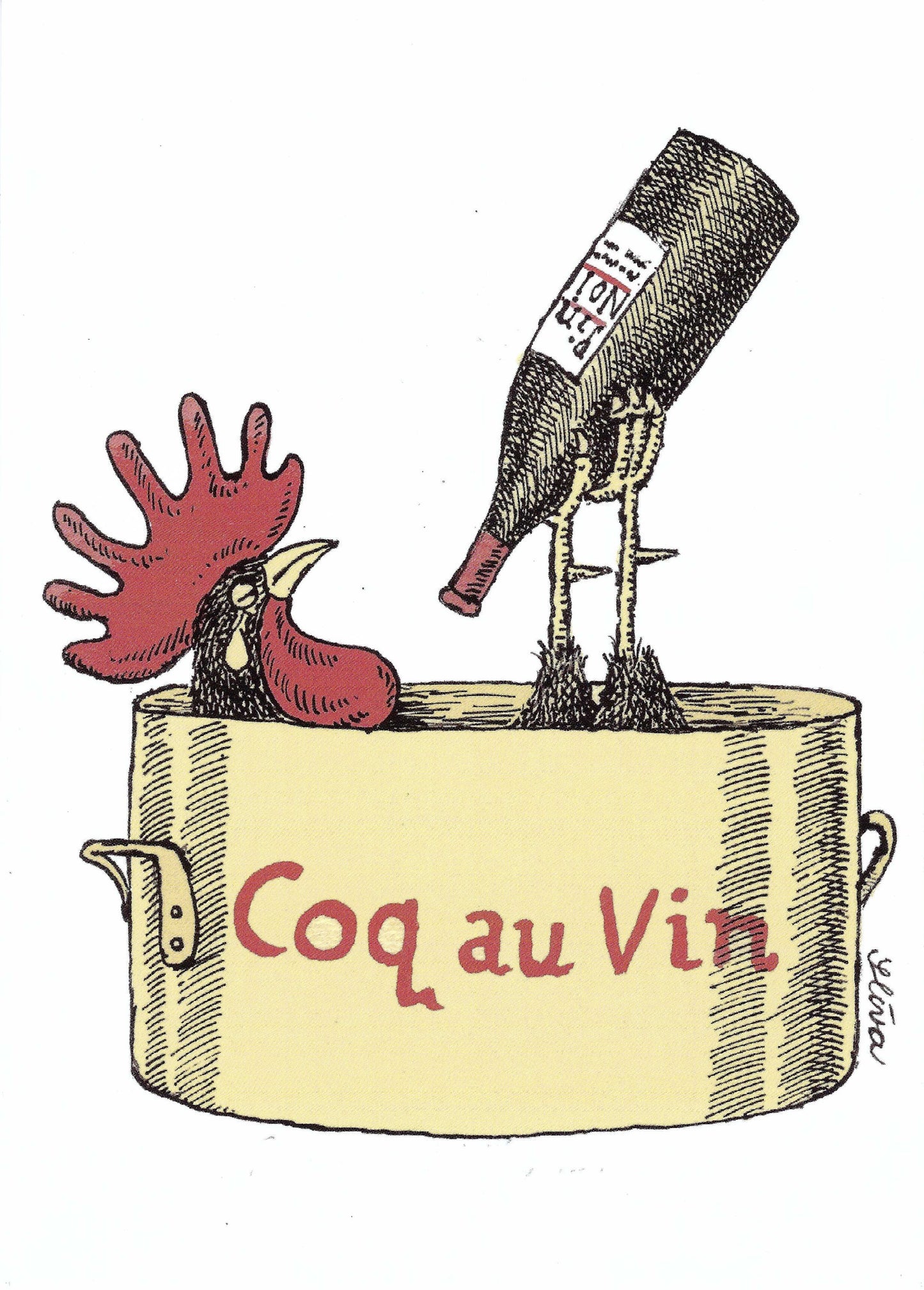 Inkognito - Coq au vin - Rooster - Wine - Postcard