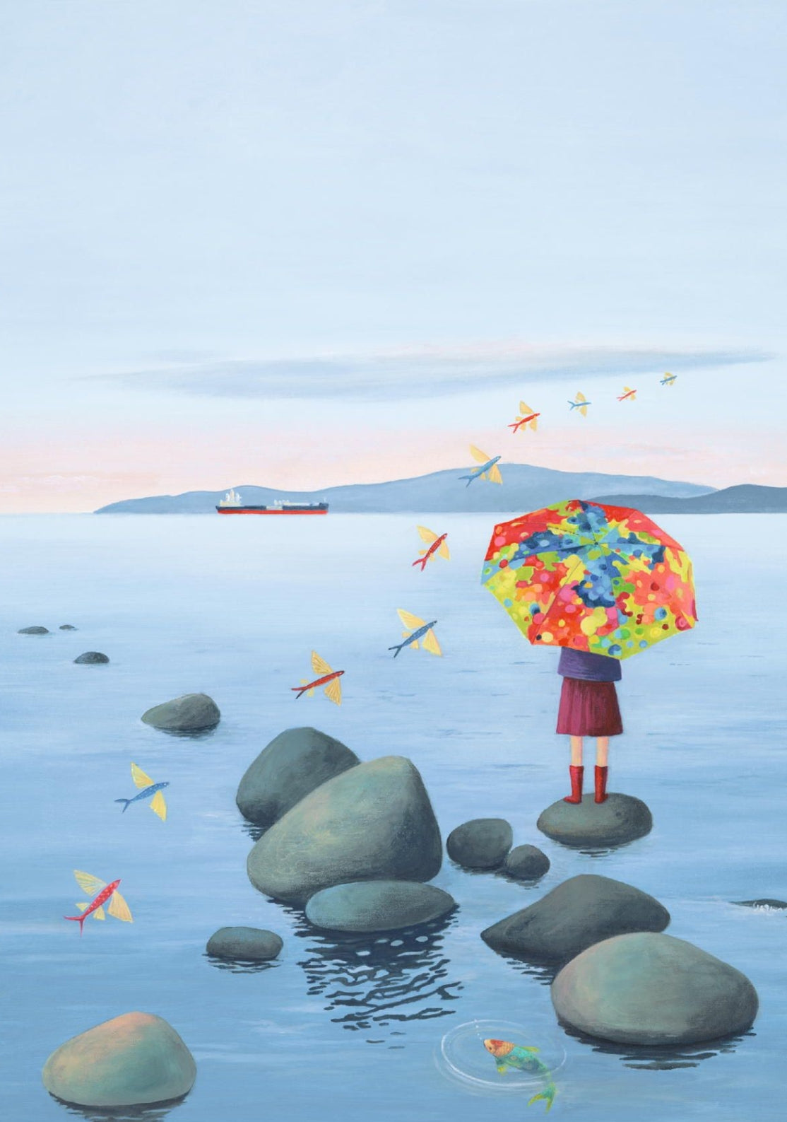 Inkognito Postcard - Mimicry - Girl - Umbrella - Fish - Postcard