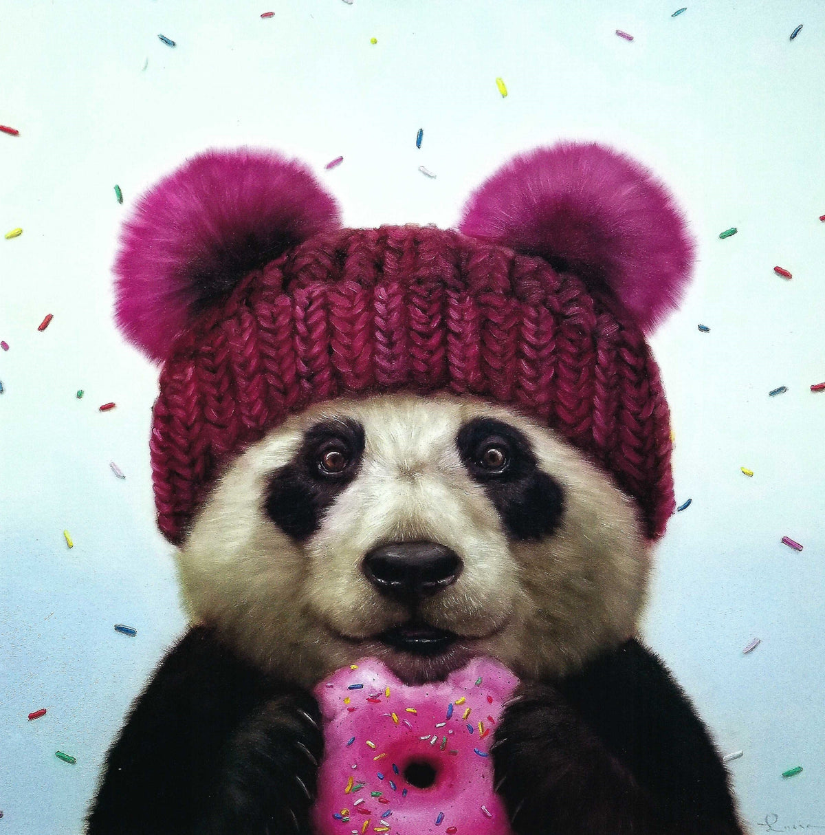 First Bite - Donut - Panda Postcard by Lucia with lacquer details