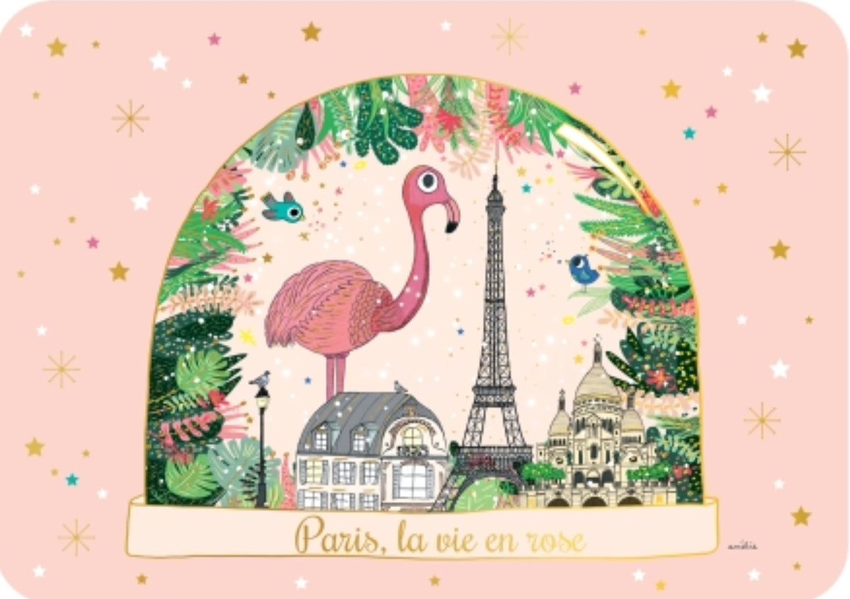 Pink Flamingo La Vie En Rose Postcard by Cartes d'Art with foil details
