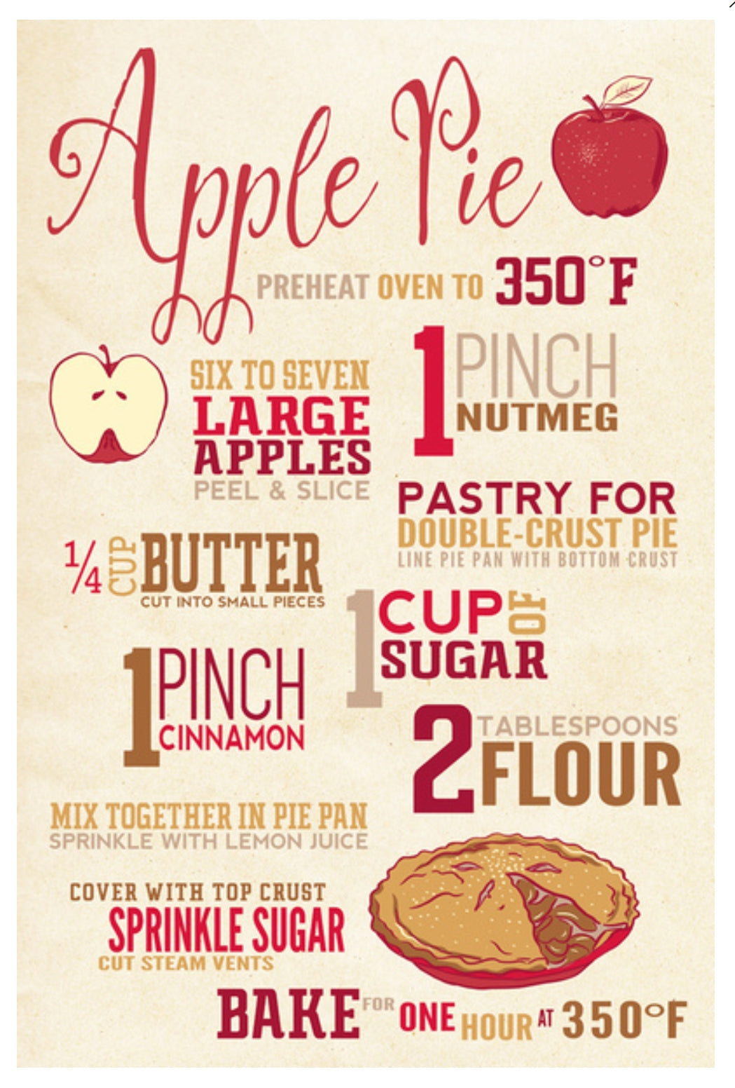 Lantern Press postcard featuring a vintage-style apple pie recipe in decorative typography
