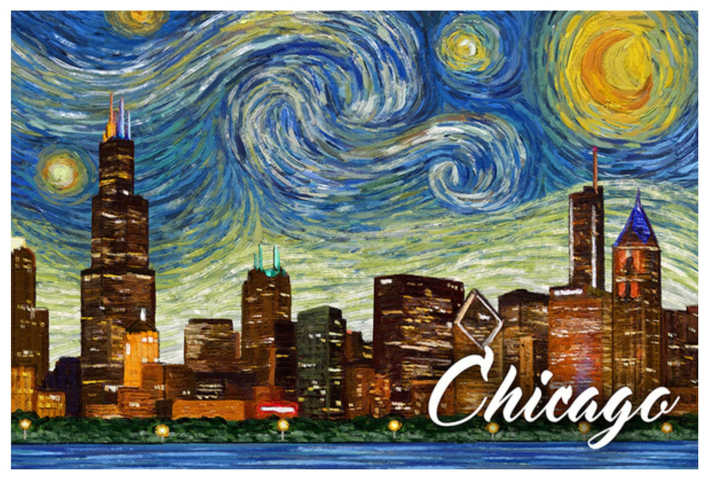 Lantern Press - Chicago - Illinois - Starry Night City Series - Postcard