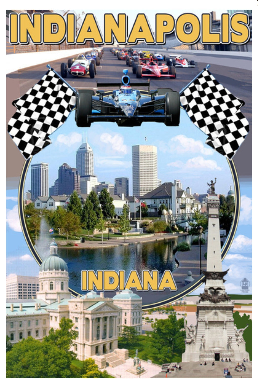 Lantern Press - Indianapolis - Indiana - Scenic Montage - Car Racing - Postcard