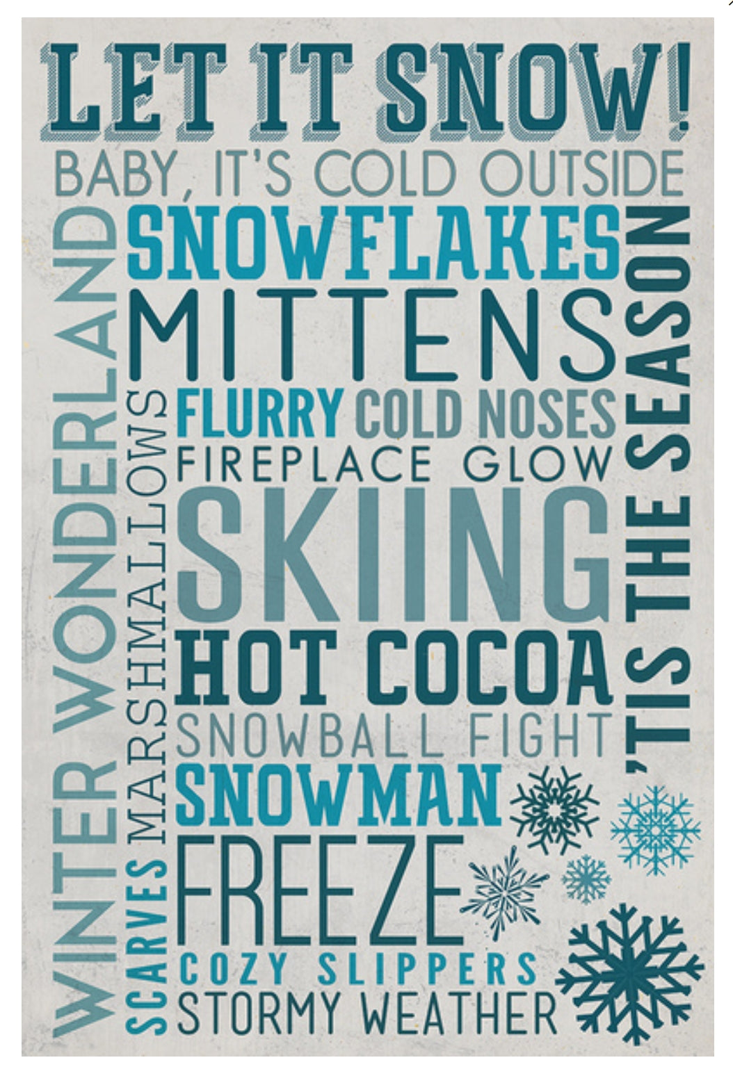 Lantern Press - Let it Snow - Winter - Typography - Postcard