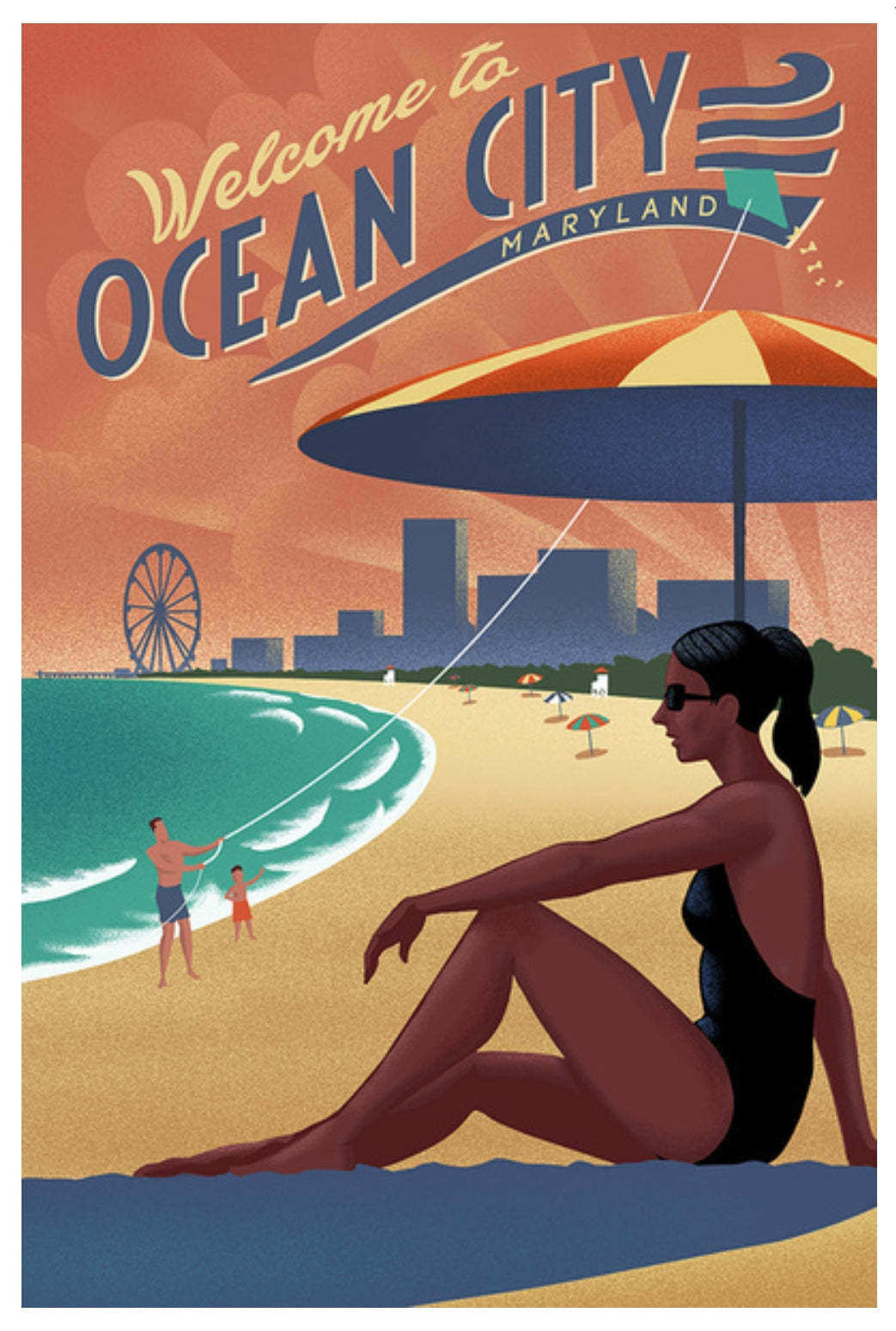 Lantern Press - Ocean City, Maryland - Beach - Umbrella - Sea - Postcard