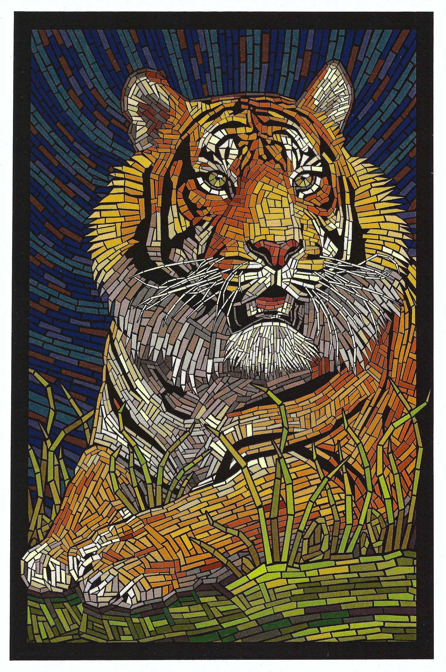Tiger Mosaic postcard by Lantern Press featuring bold geometric wildlife artβperfect for Postcrossing, swaps, and postcard collectors.