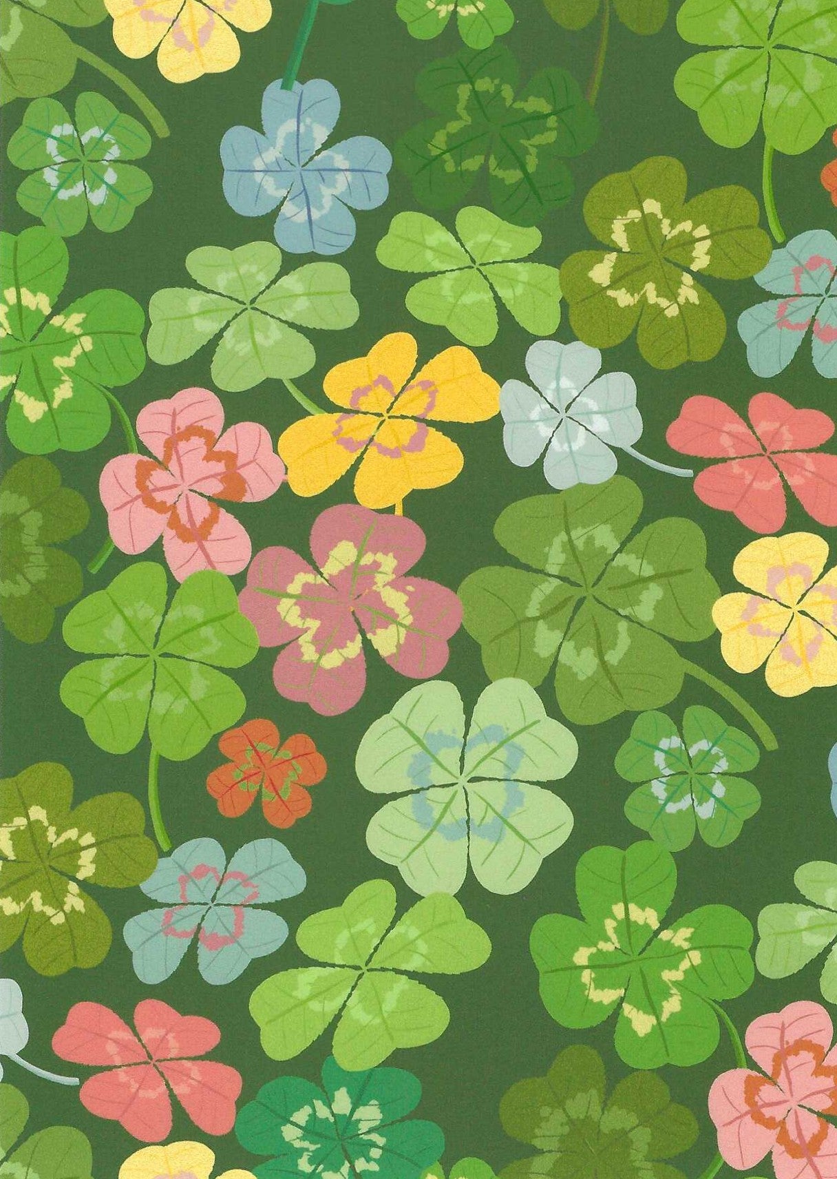 Das Brooklyn Postcard featuring a colorful illustration of clover leaves on a green background