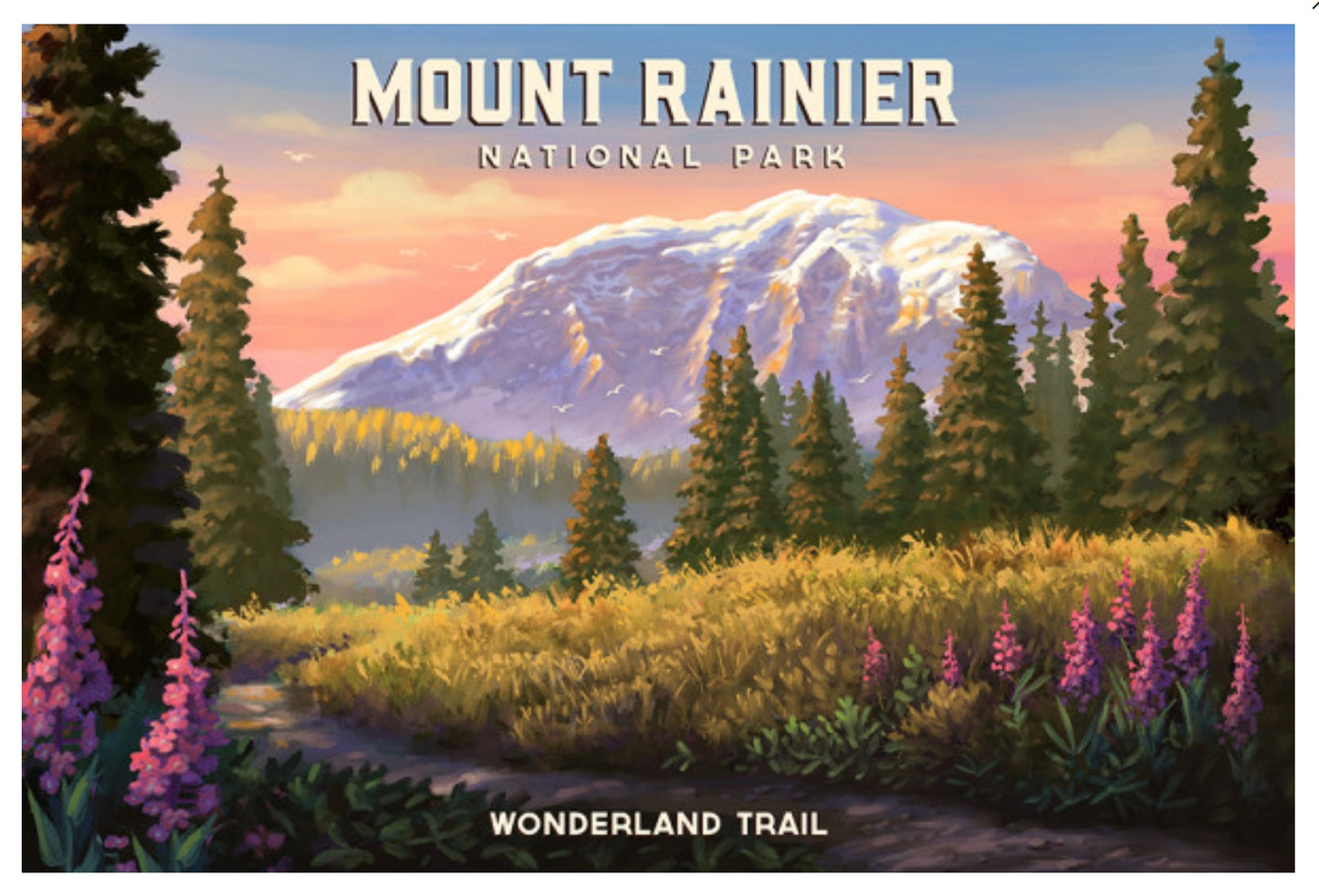 Mount Rainier, Washington Postcard by Lantern Press