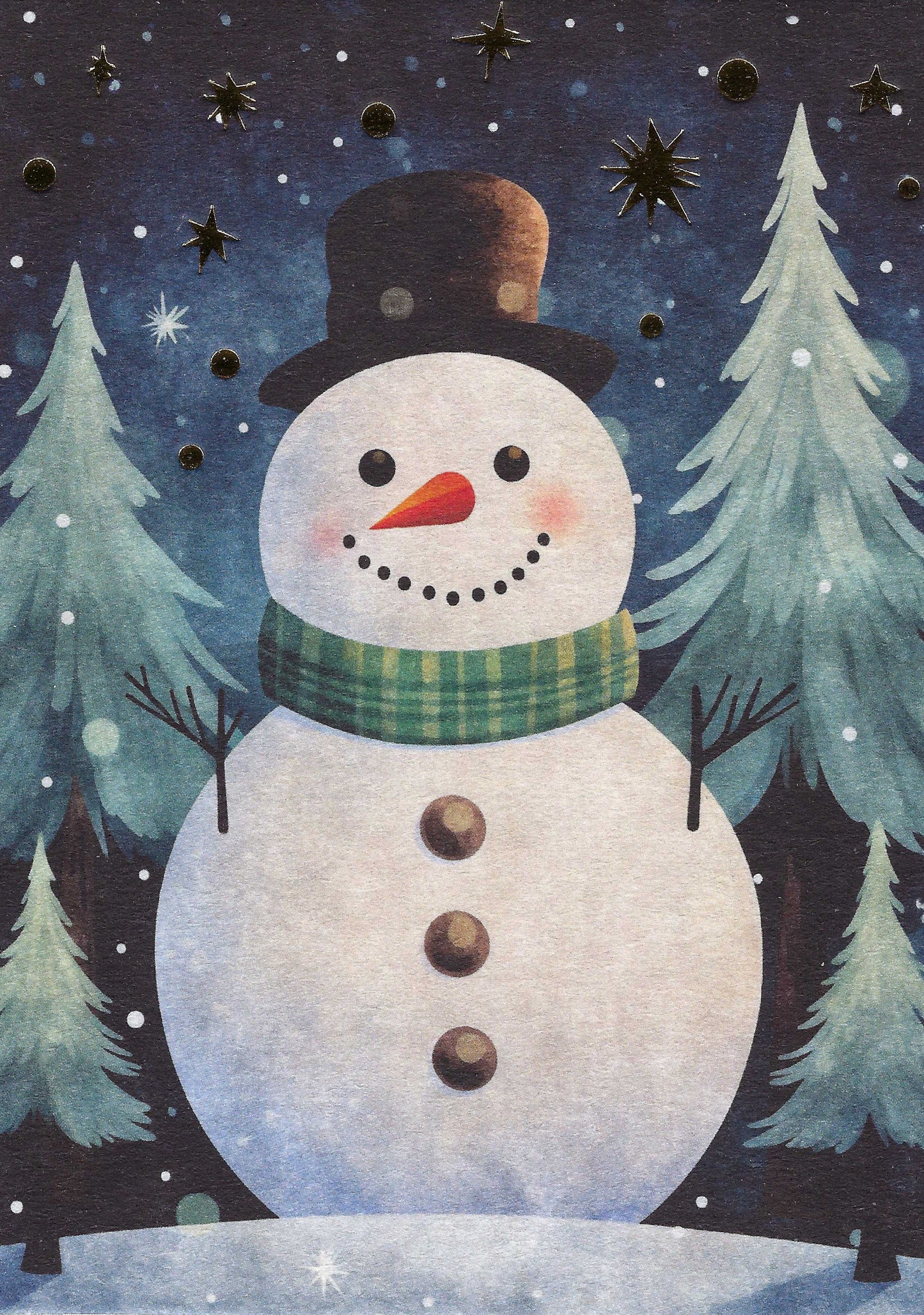 PANKA - Snowman - Gold Foil Stars - Postcard