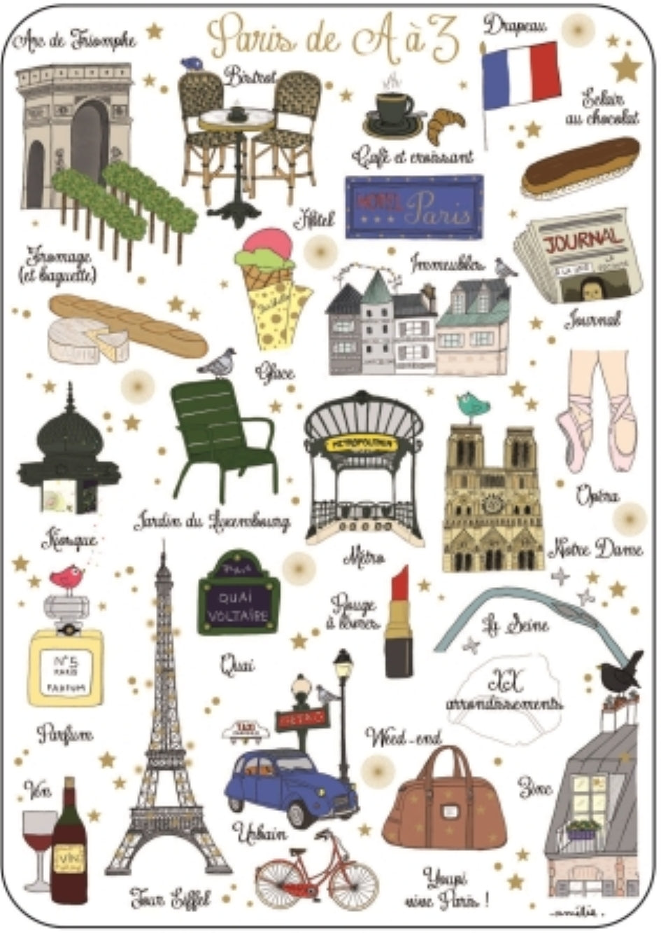 Paris Alphabet Postcard by Cartes d'Art with foil details