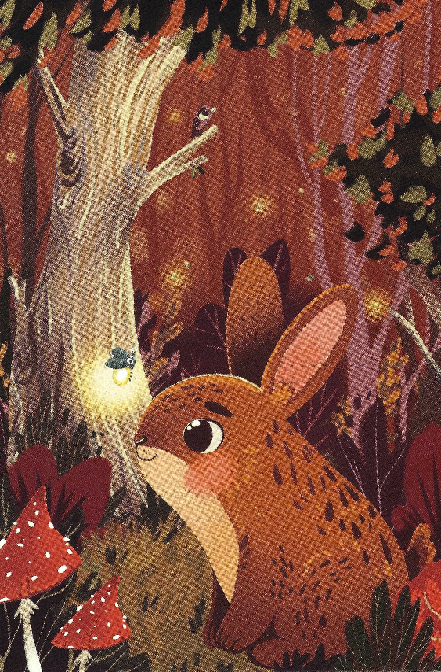Fall Season Postcard - Rabbit and Firefly - Autumn - Postcardsee - Postcrossing Postcard