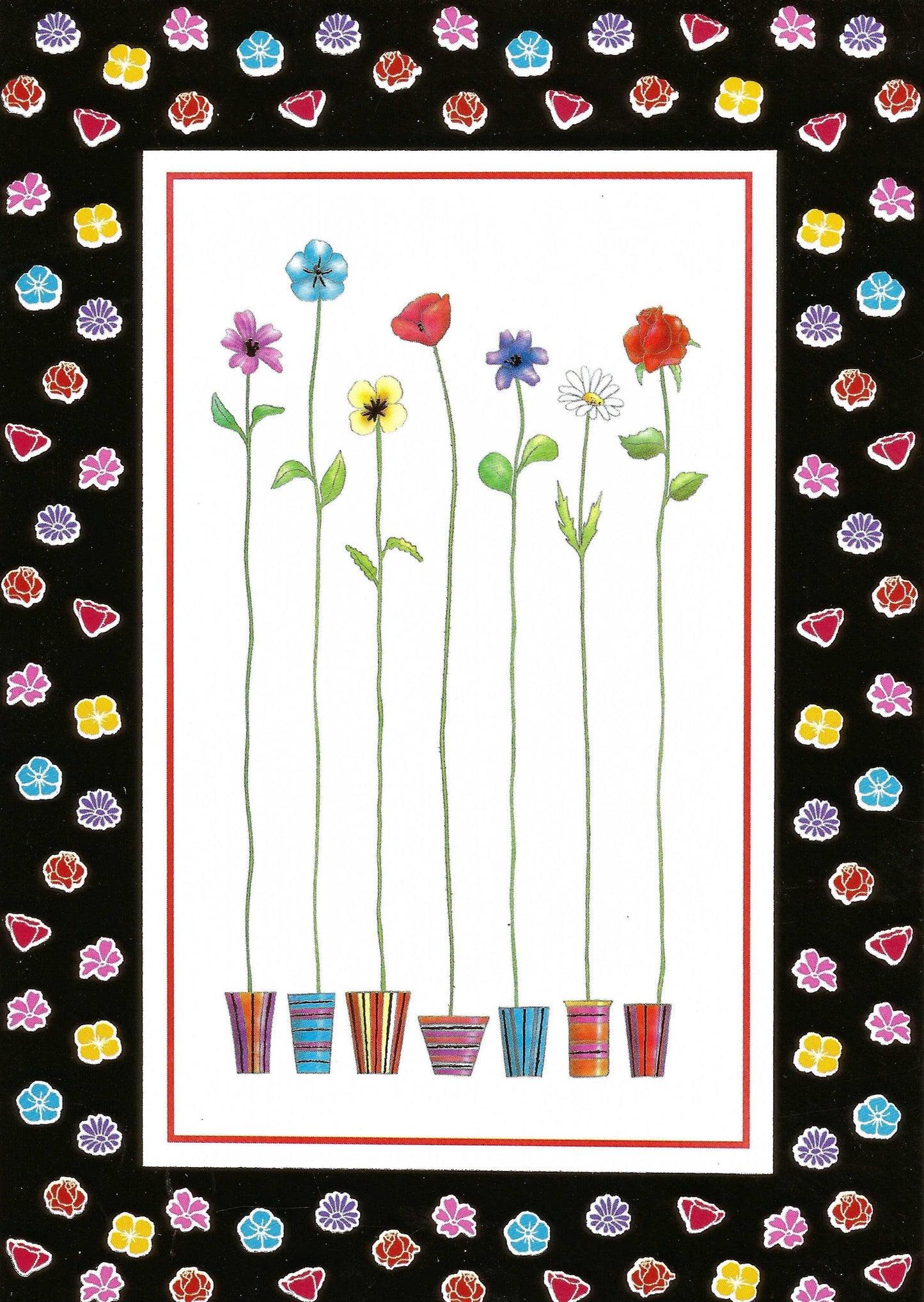 Quire -Flowers - Flower Pots - flowers - Postcard with foil border and details