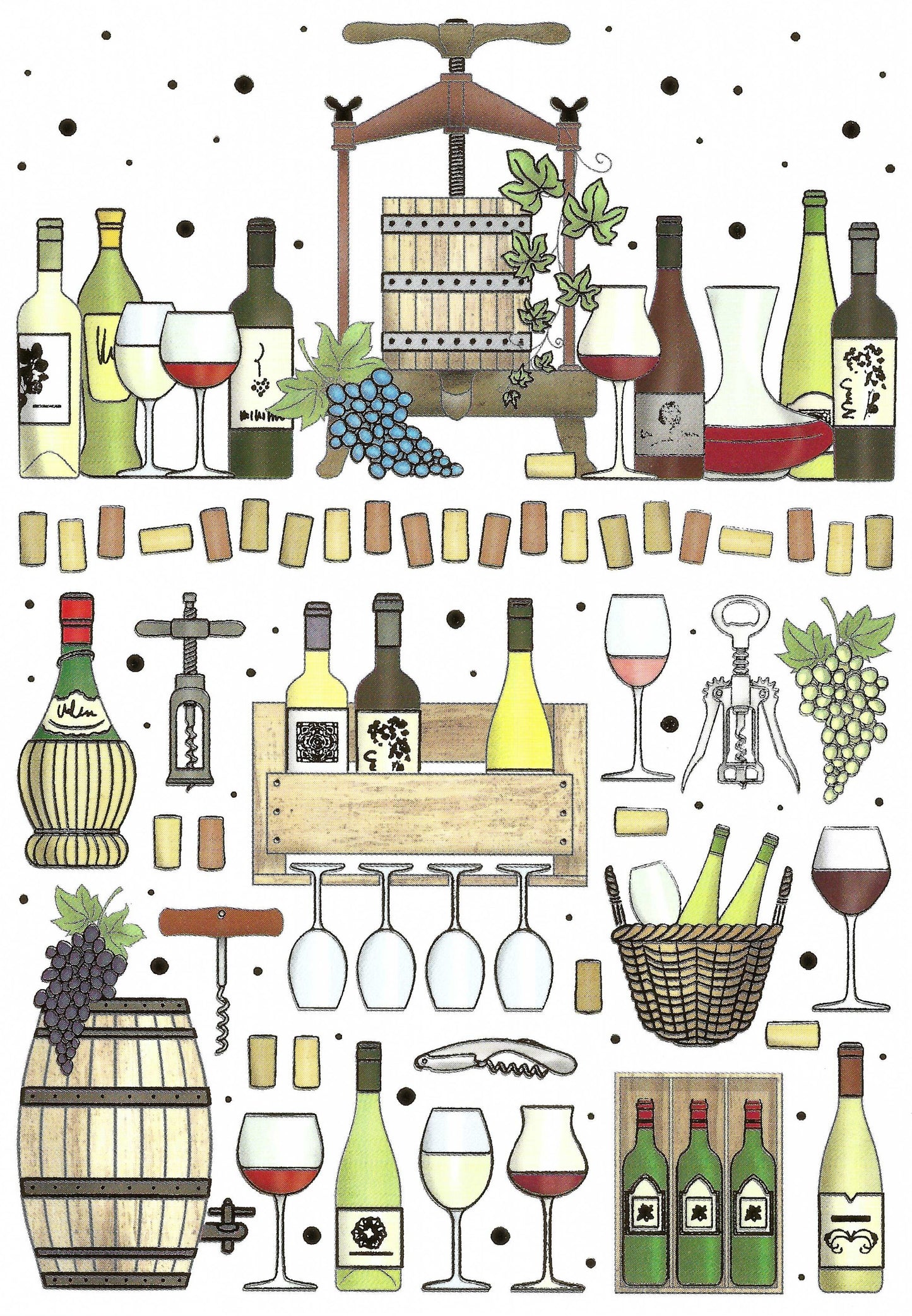 Quire -Wine - Cork - Grapes - Wine Bottle - Postcard with foil details