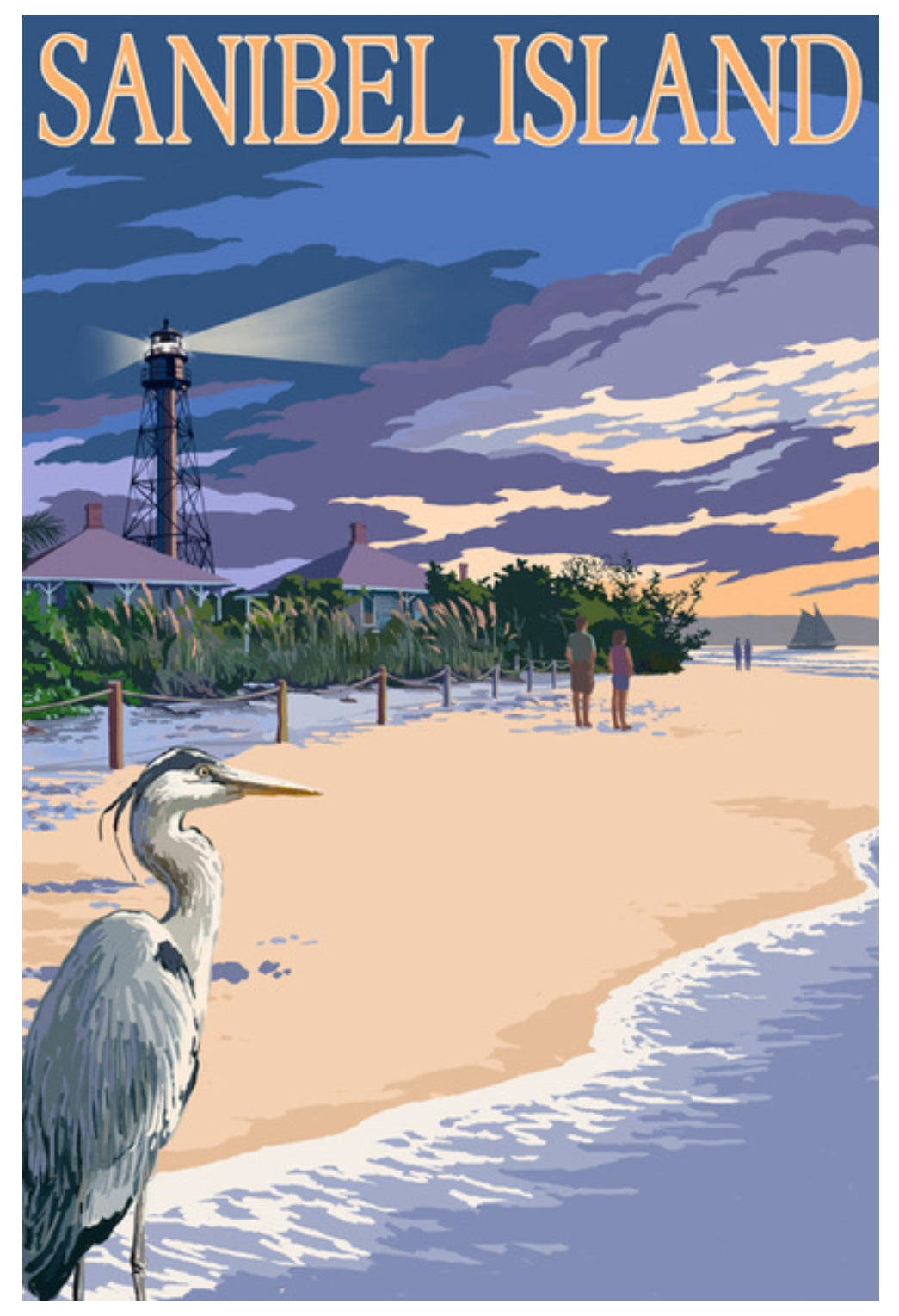 Sanibel Island Florida postcard – Lantern Press design with coastal beach scene