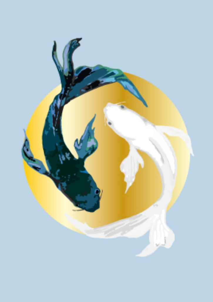 Koi Fish Yin Yang Postcard by Nobis Design with foil details