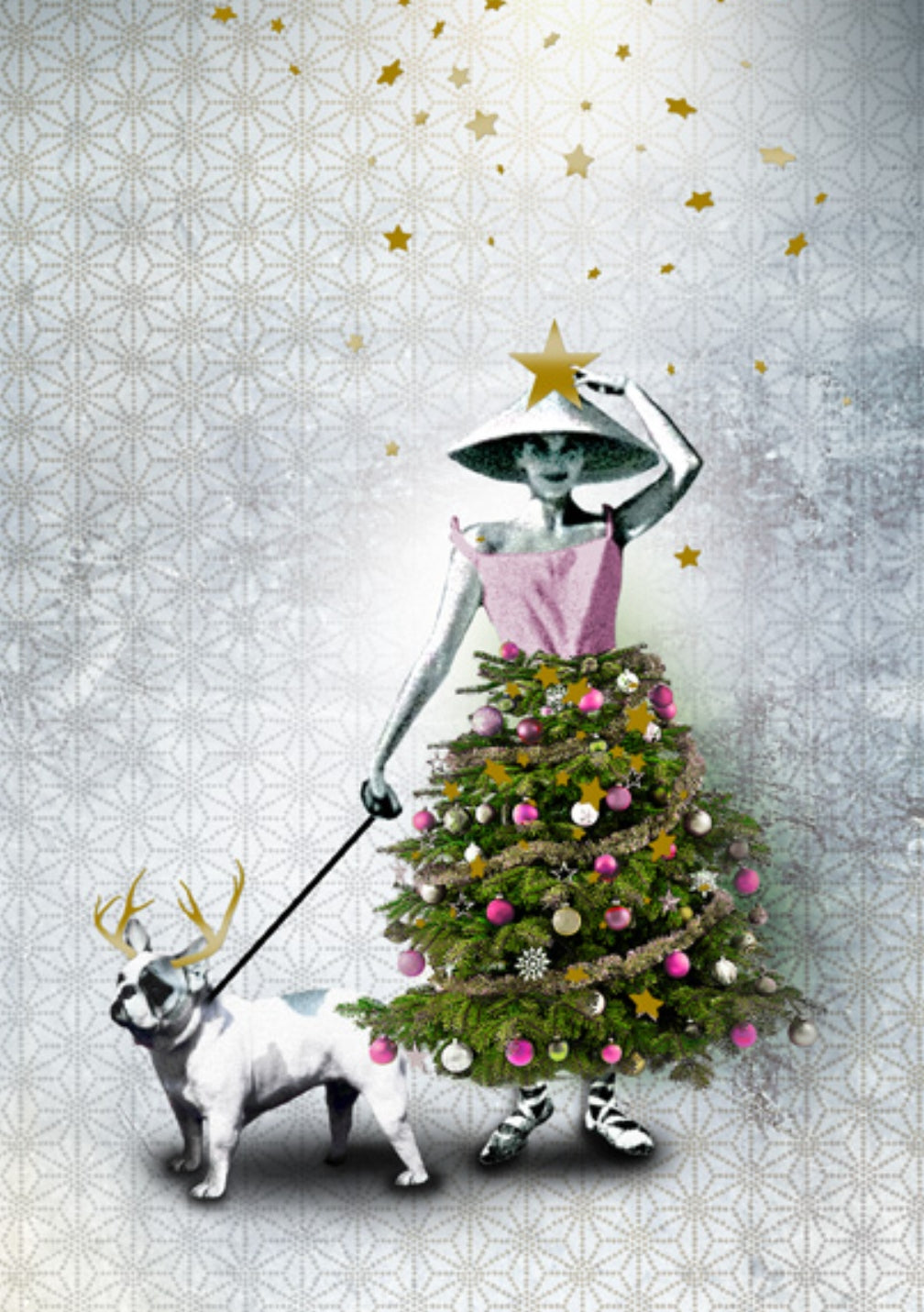 Christmas Tree Dress Postcard by Nobis Design with foil details