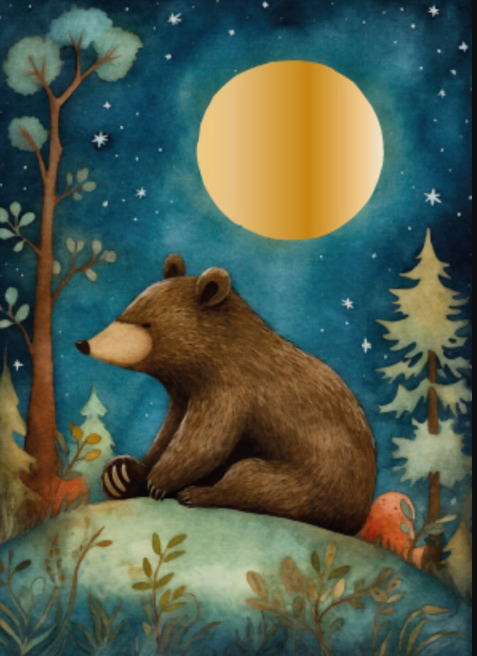 PANKA - Brown Bear - Gold Foil Full Moon - Postcard