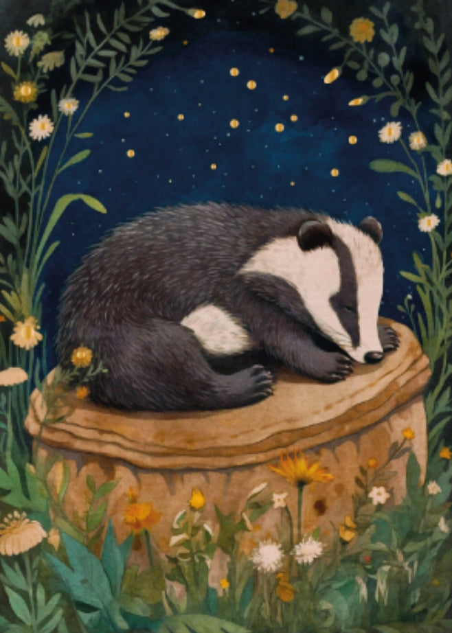 PANKA - Sleeping Badger - Postcard with gold foil details
