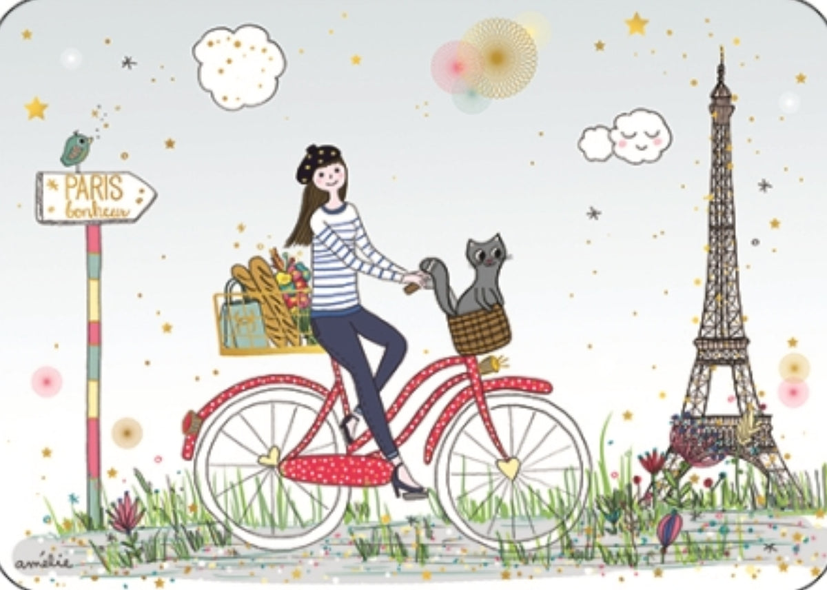 Bicycle Ride in Paris Postcard by Cartes d'Art with foil details