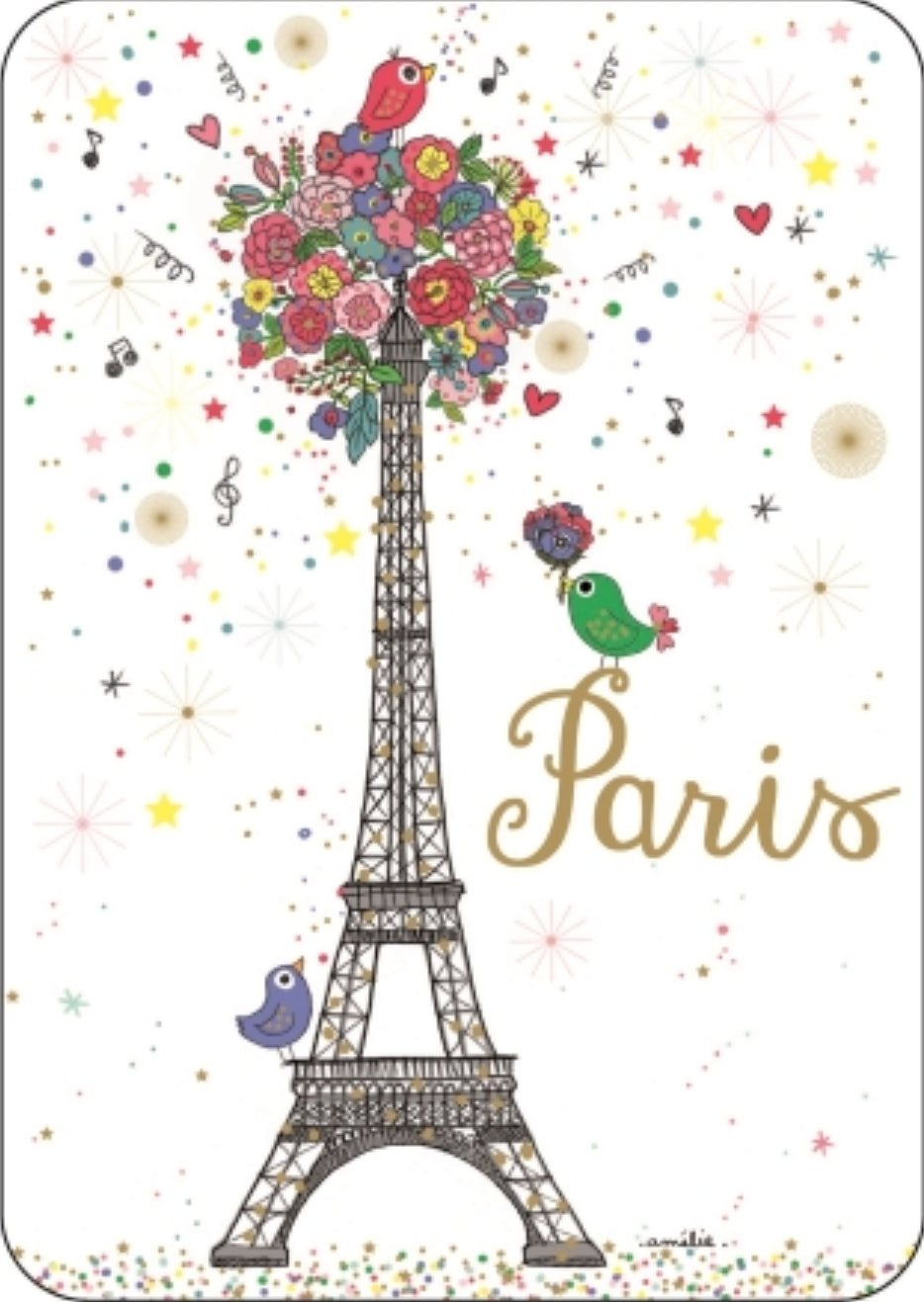 Eiffel Tower Bouquet Postcard by Cartes d'Art with gold foil details