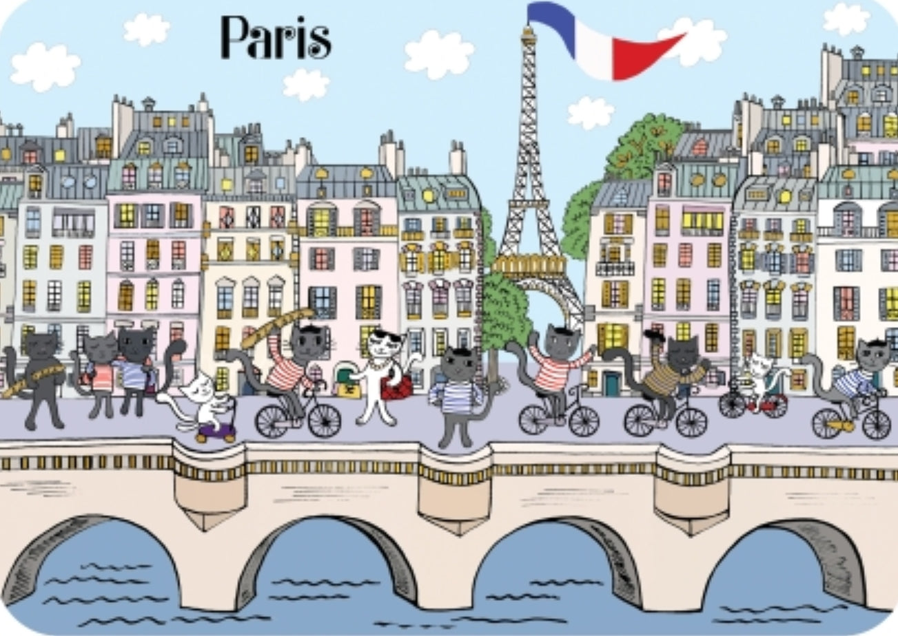 Paris Cats along the River Seine Postcard by Cartes d'Art with foil details