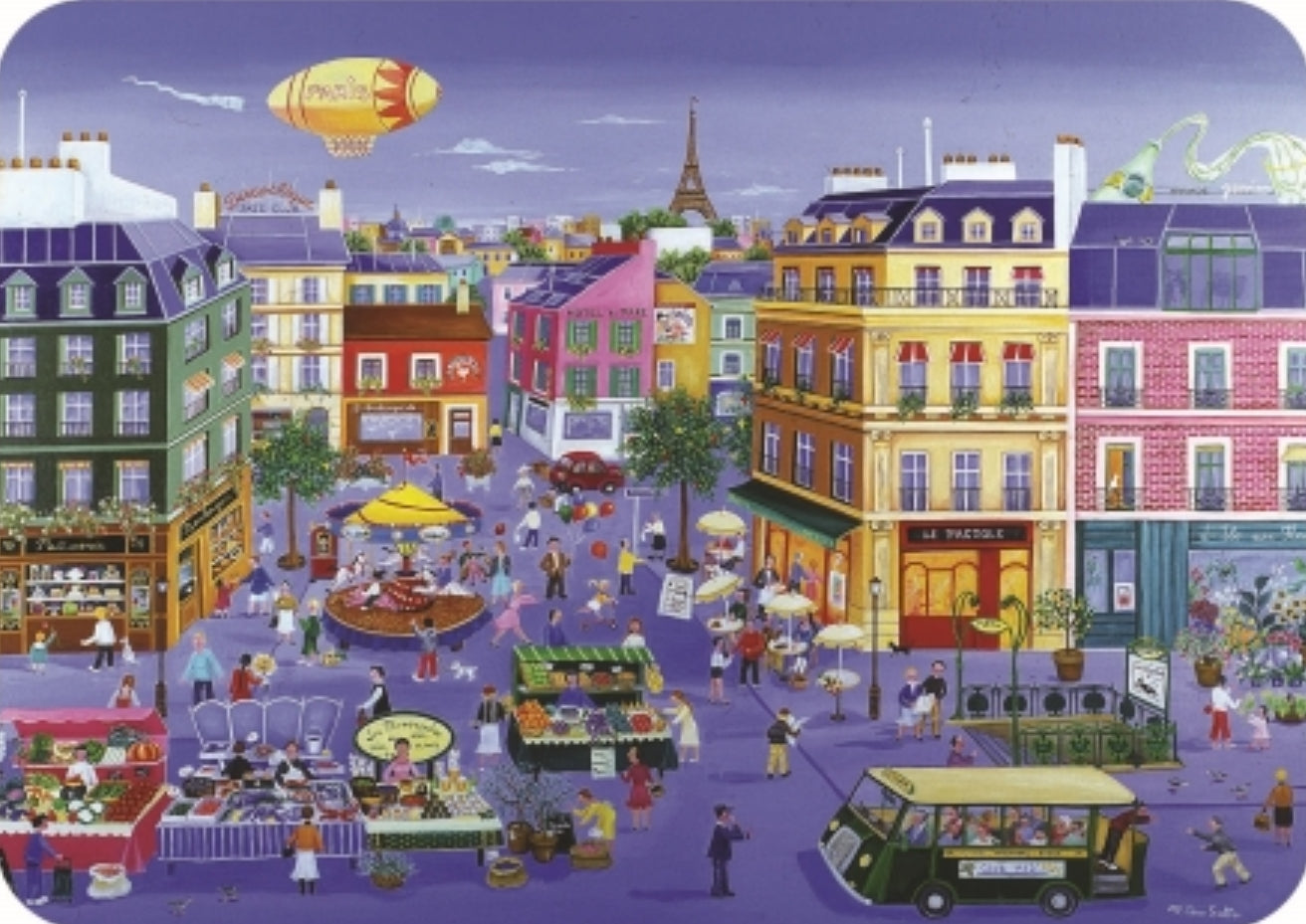 Paris Market Street Scene Postcard by Cartes d'Art with gold foil details