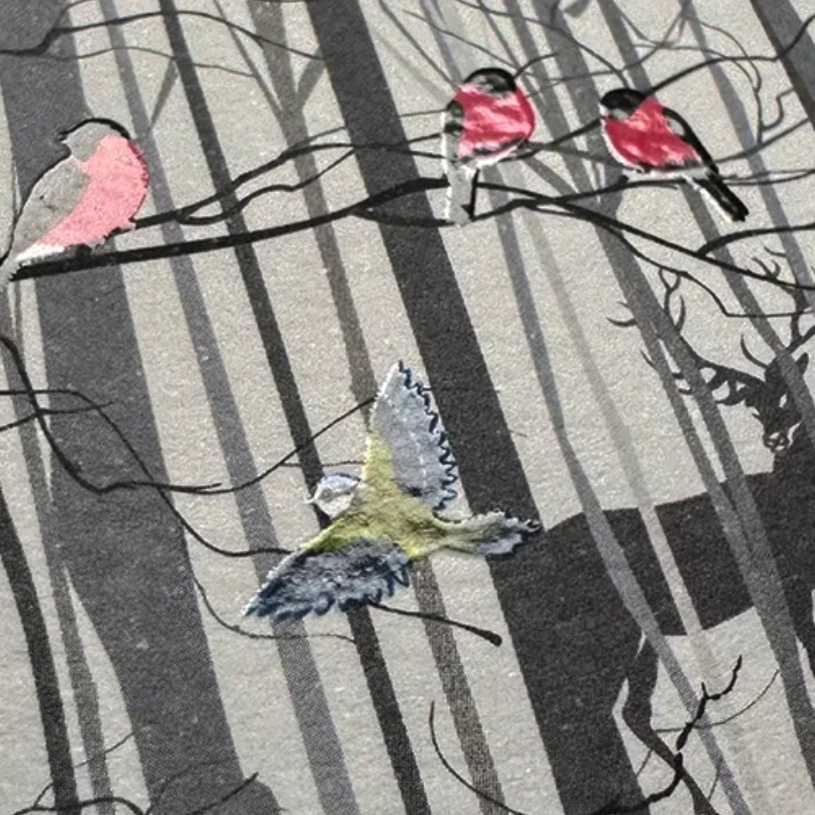 Birds in the Winter Forest Postcard with varnish details