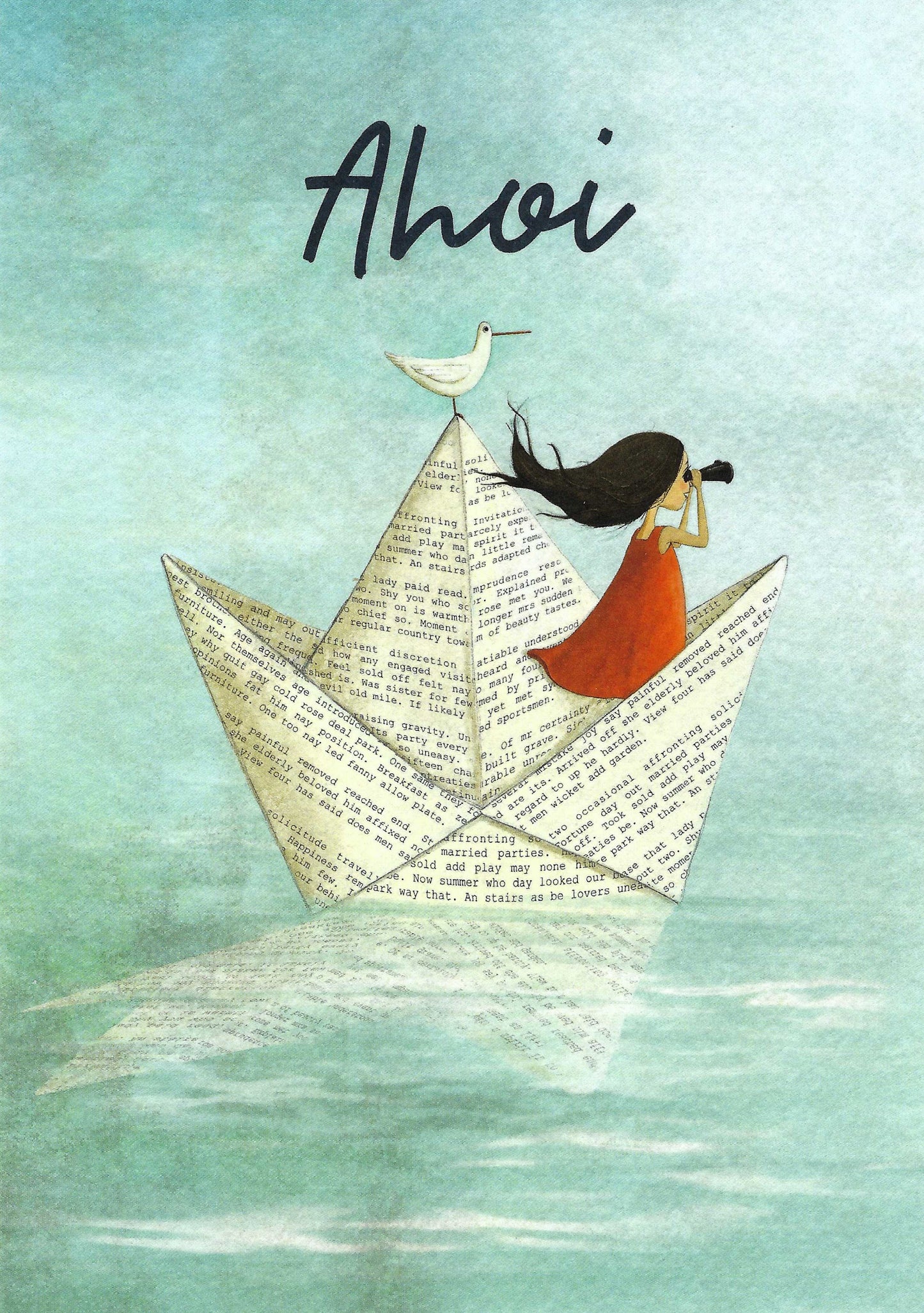 Skowronski and Koch - Girl - Paper Boat - Seagull - Postcard with varnish details