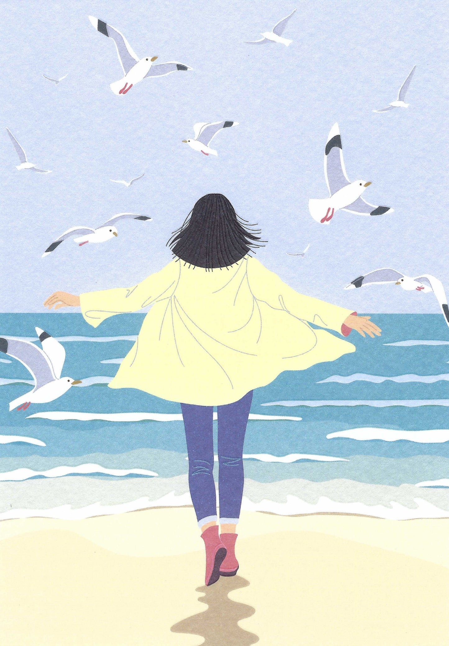 Skowronski and Koch - Woman on the Beach with Seagulls - Postcard