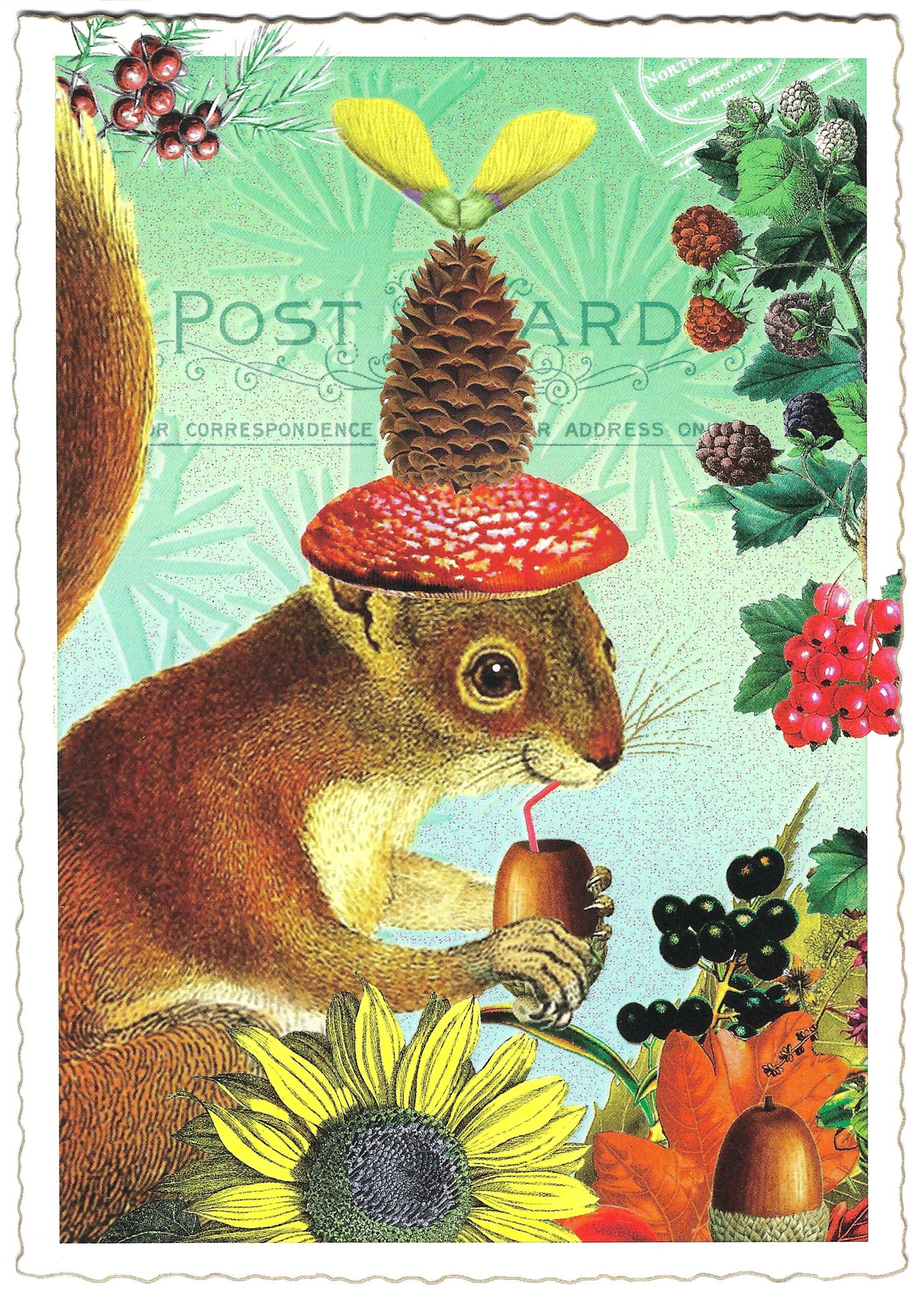 “Edition Tausendschön autumn postcard featuring a glitter-accented squirrel—premium jagged-edge design perfect for seasonal snail mail and collectors.