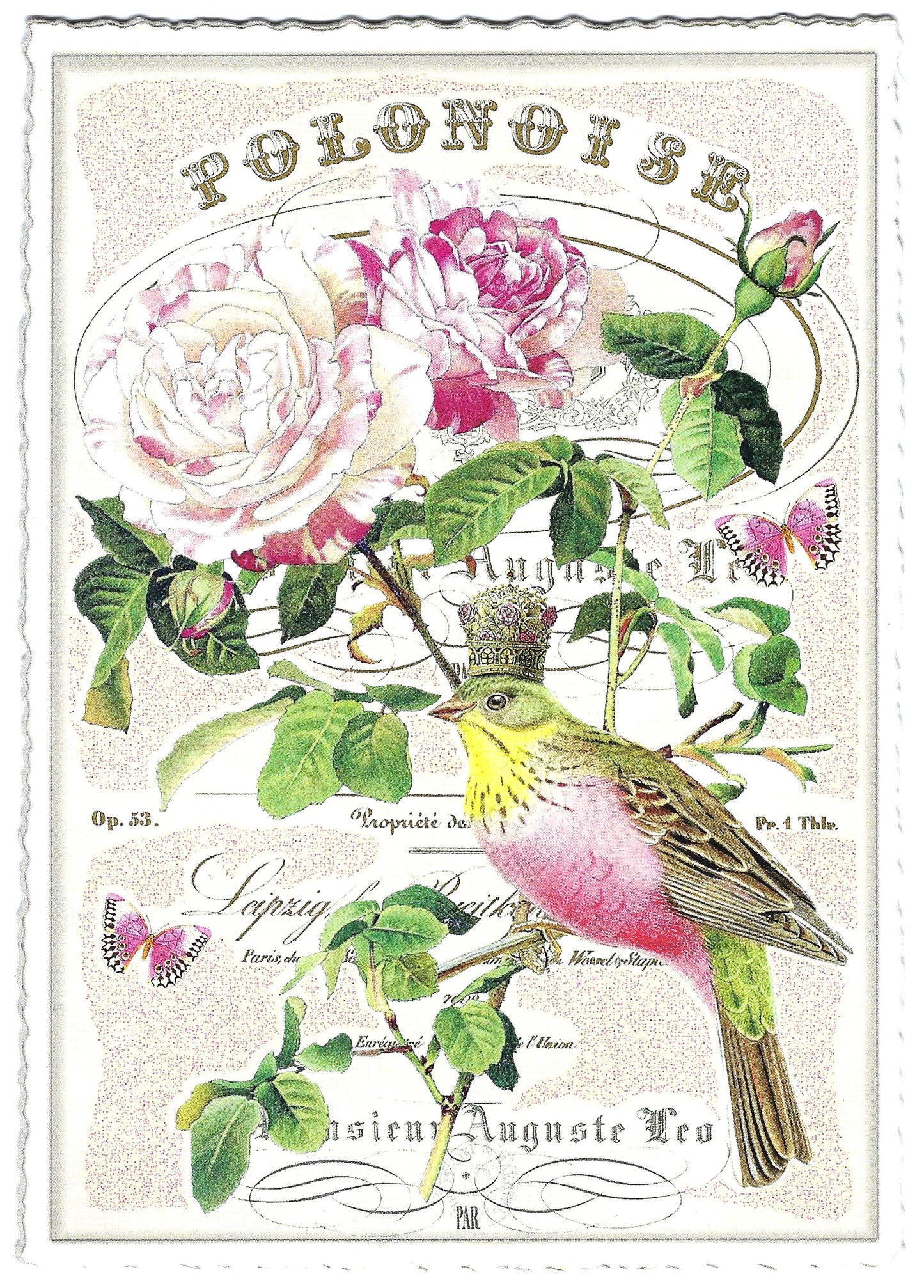 Edition Tausendschön - White-Pink Peonies with Bird - Postcard