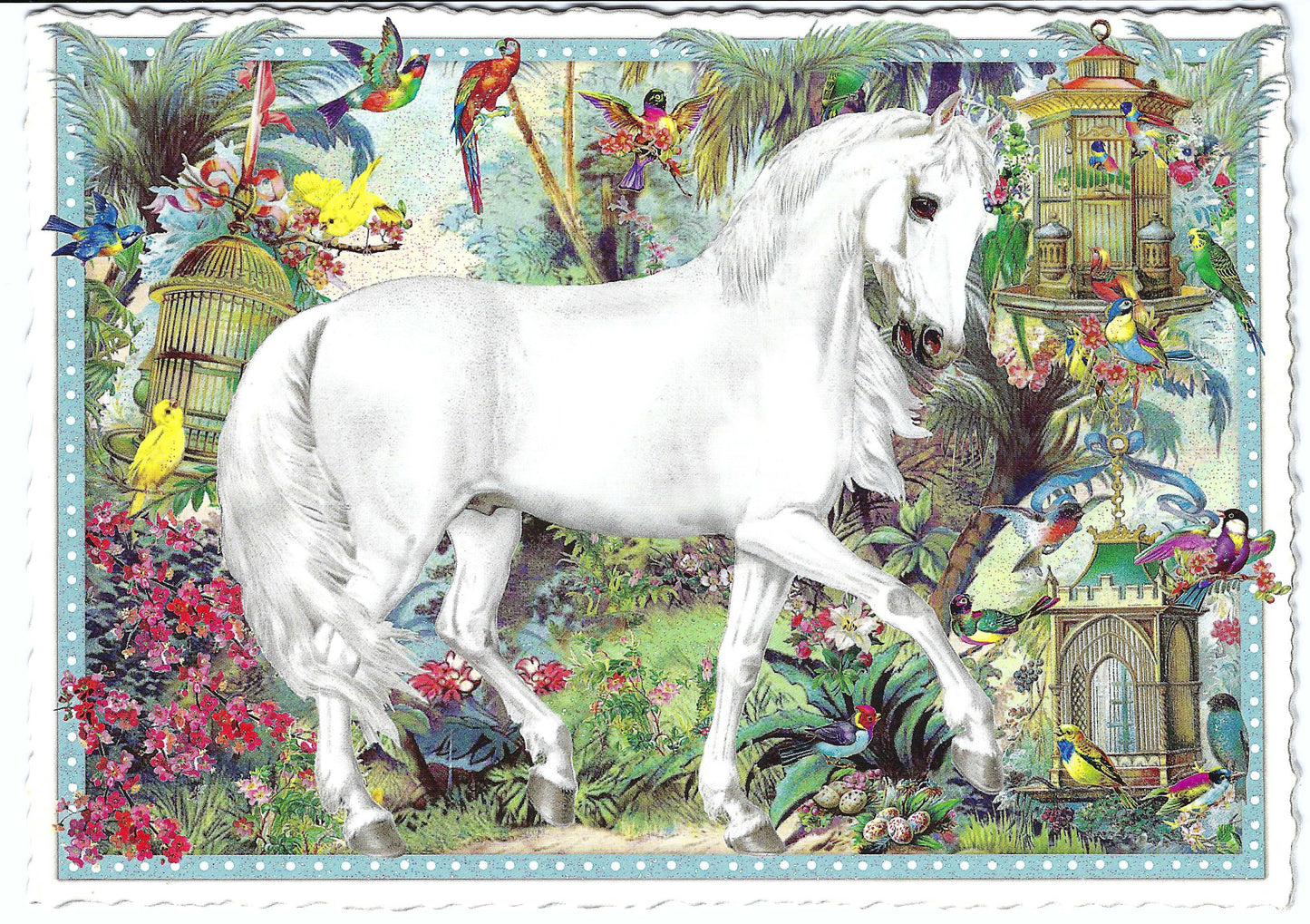 Edition Tausendschön - White Horse - Birds - Postcard